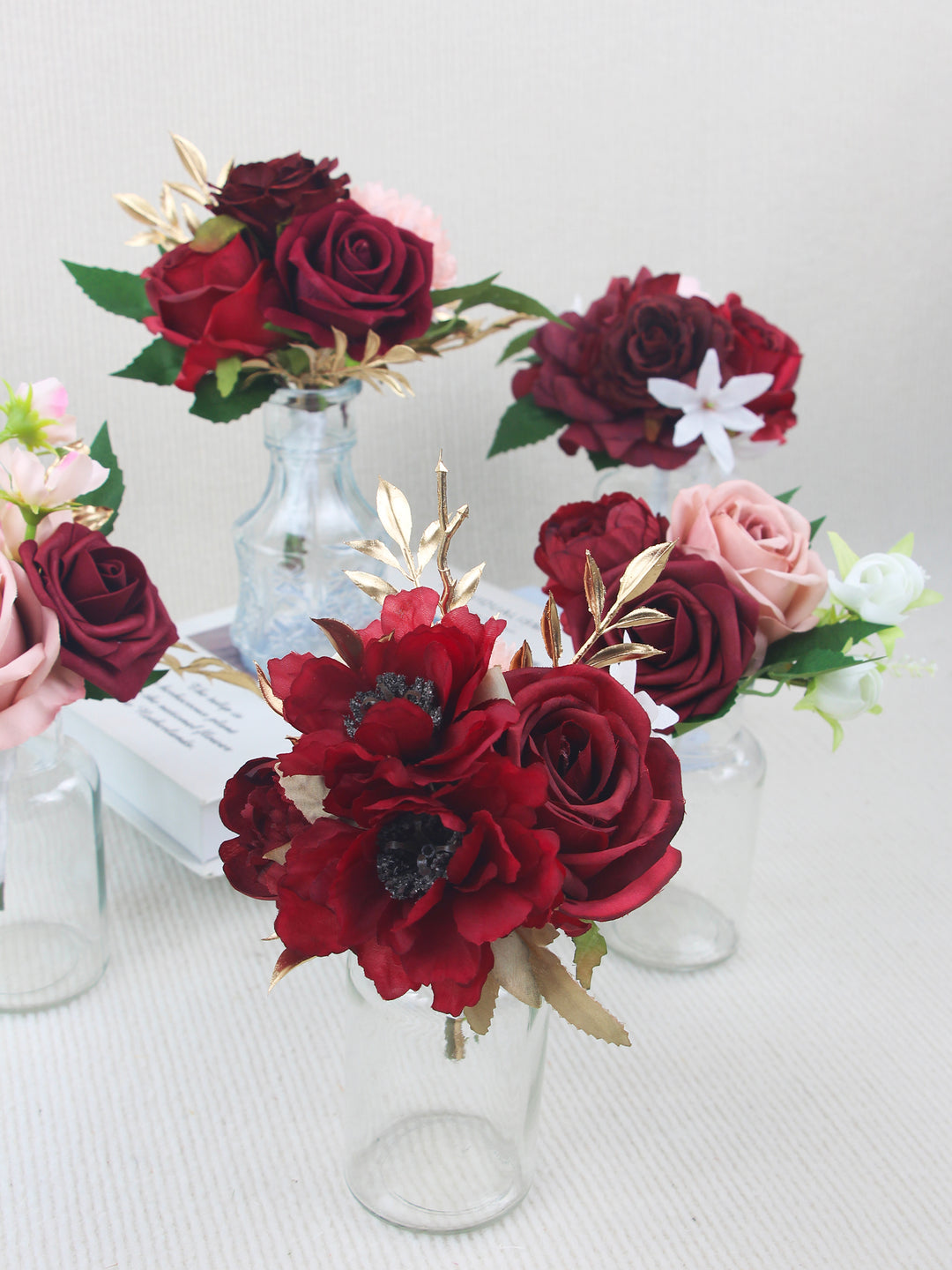 6Pcs Assorted Burugndy Flower Centerpieces