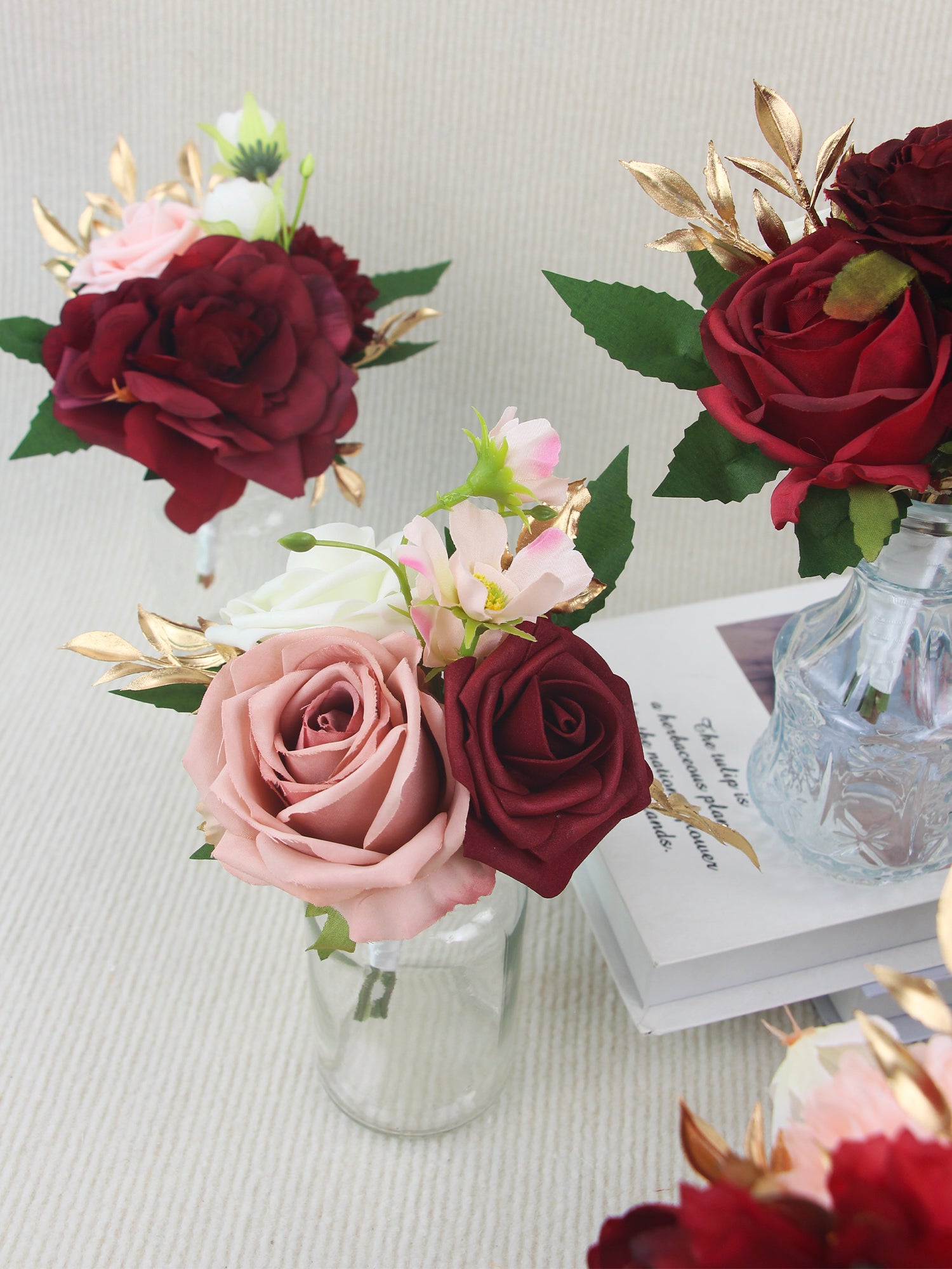 6Pcs Assorted Burgundy Flower Centerpieces