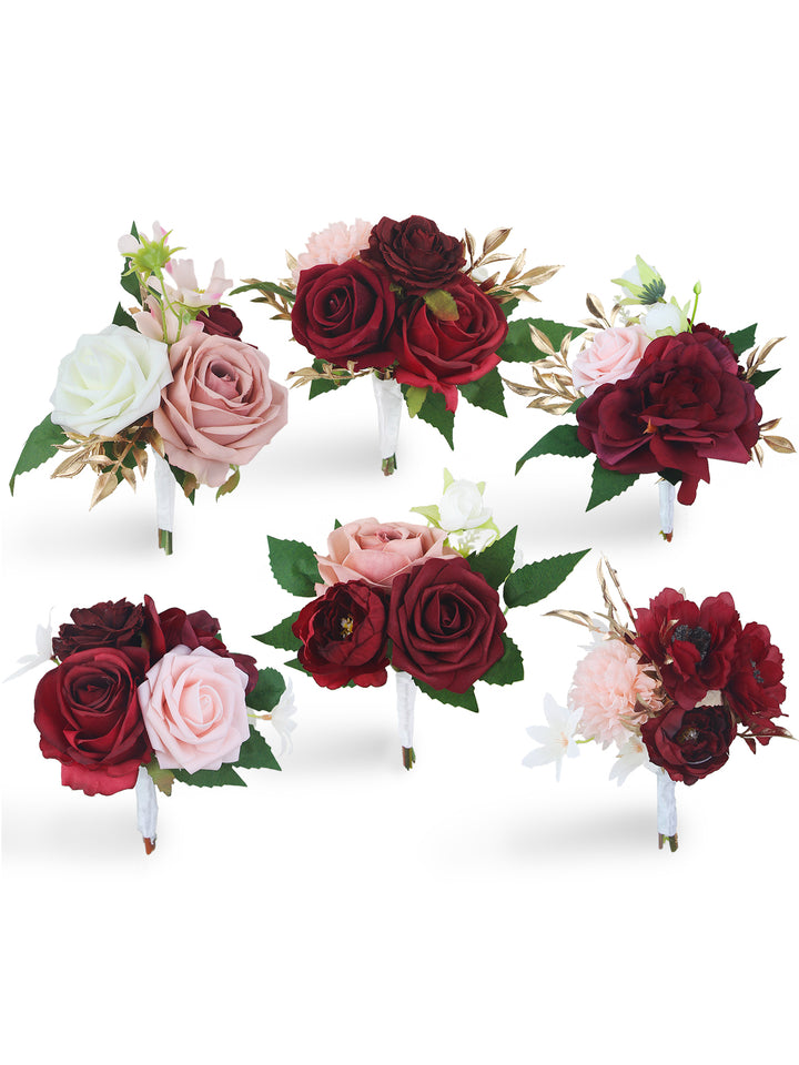 6Pcs Assorted Burugndy Flower Centerpieces
