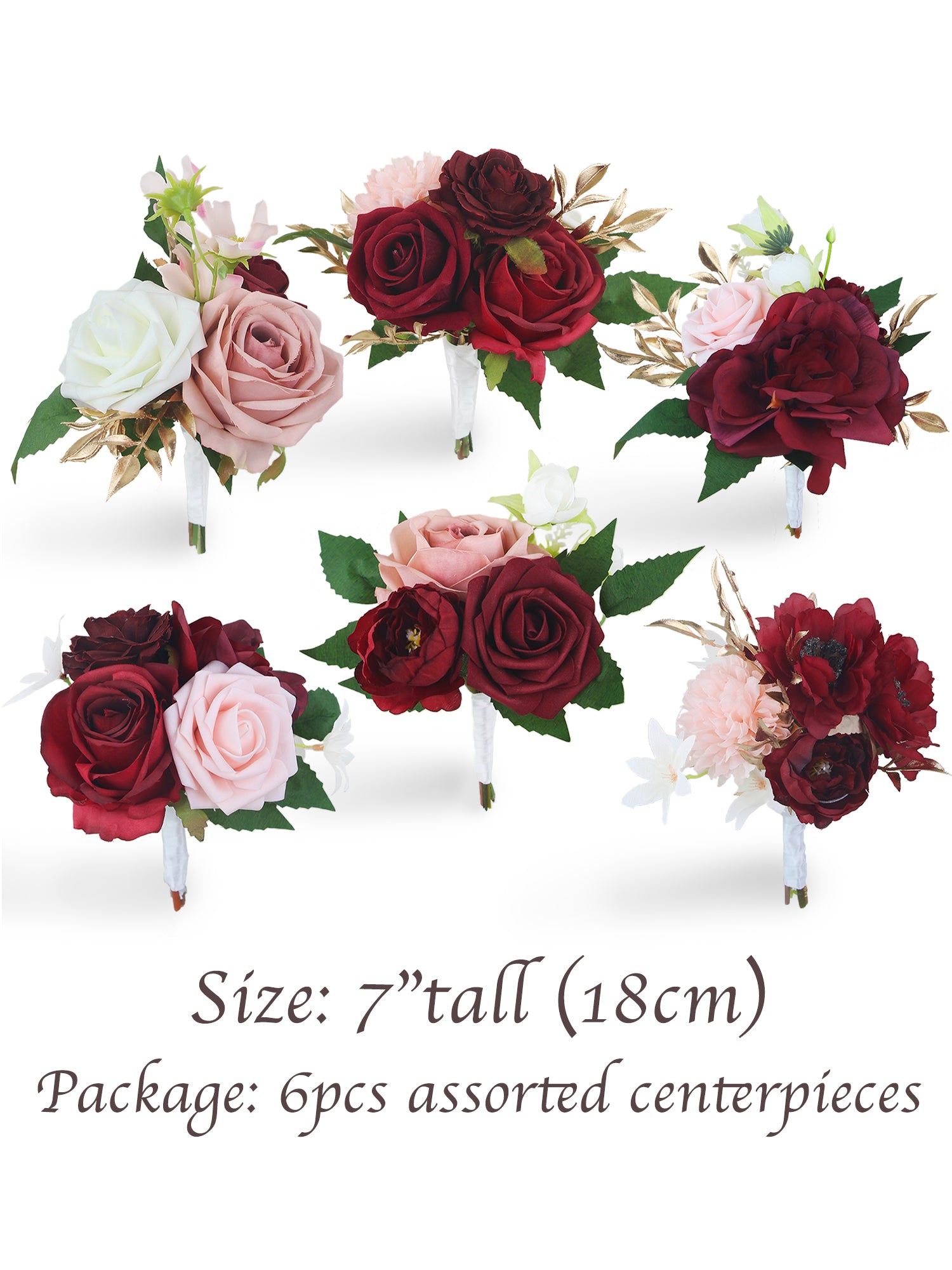 6Pcs Assorted Burgundy Flower Centerpieces