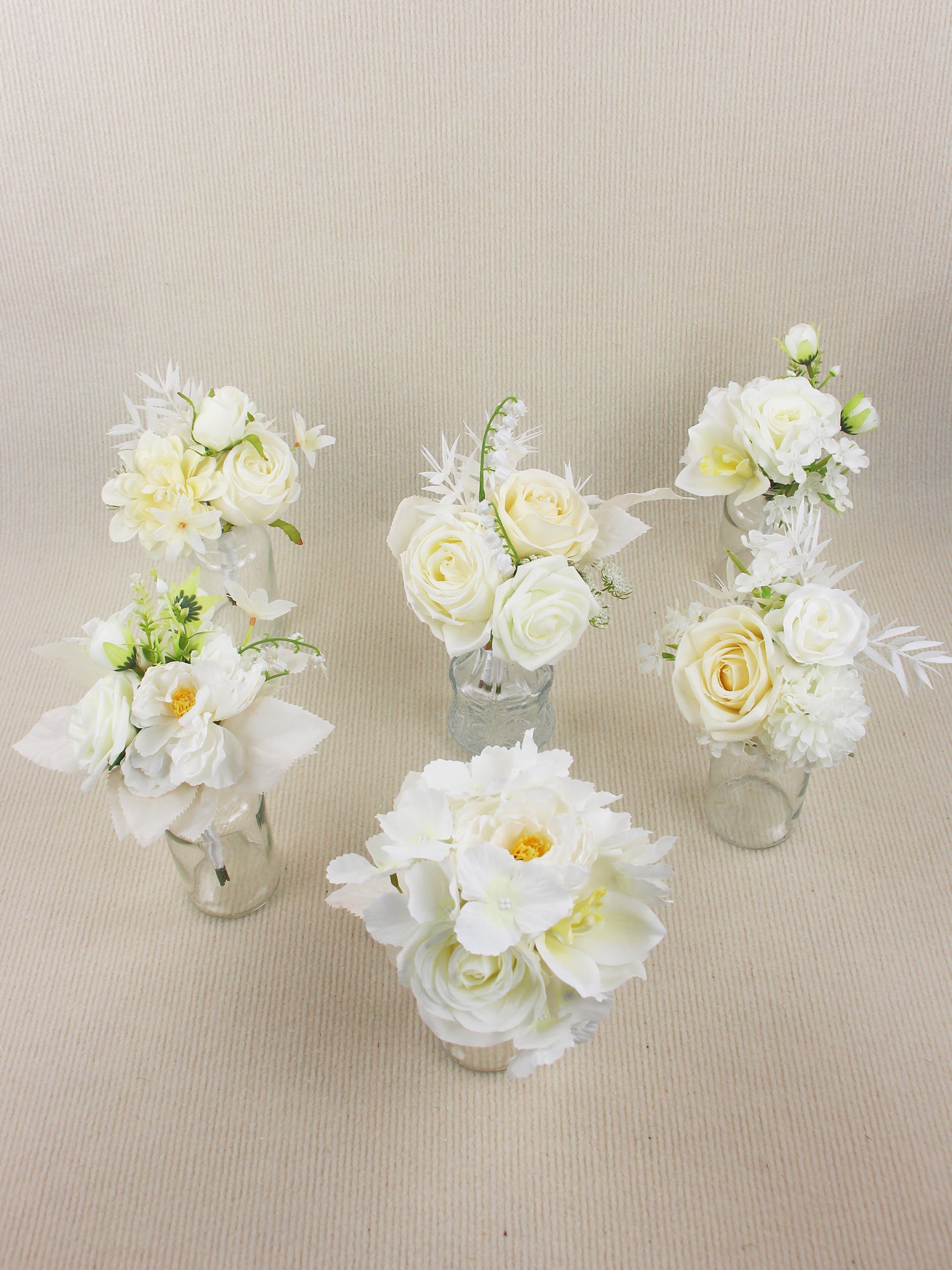 6Pcs Assorted White & Champagne Flower Centerpieces