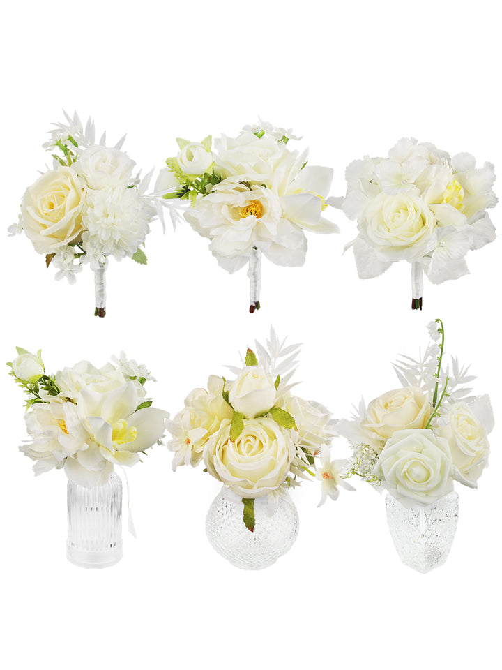 6Pcs Assorted White & Champagne Flower Centerpieces