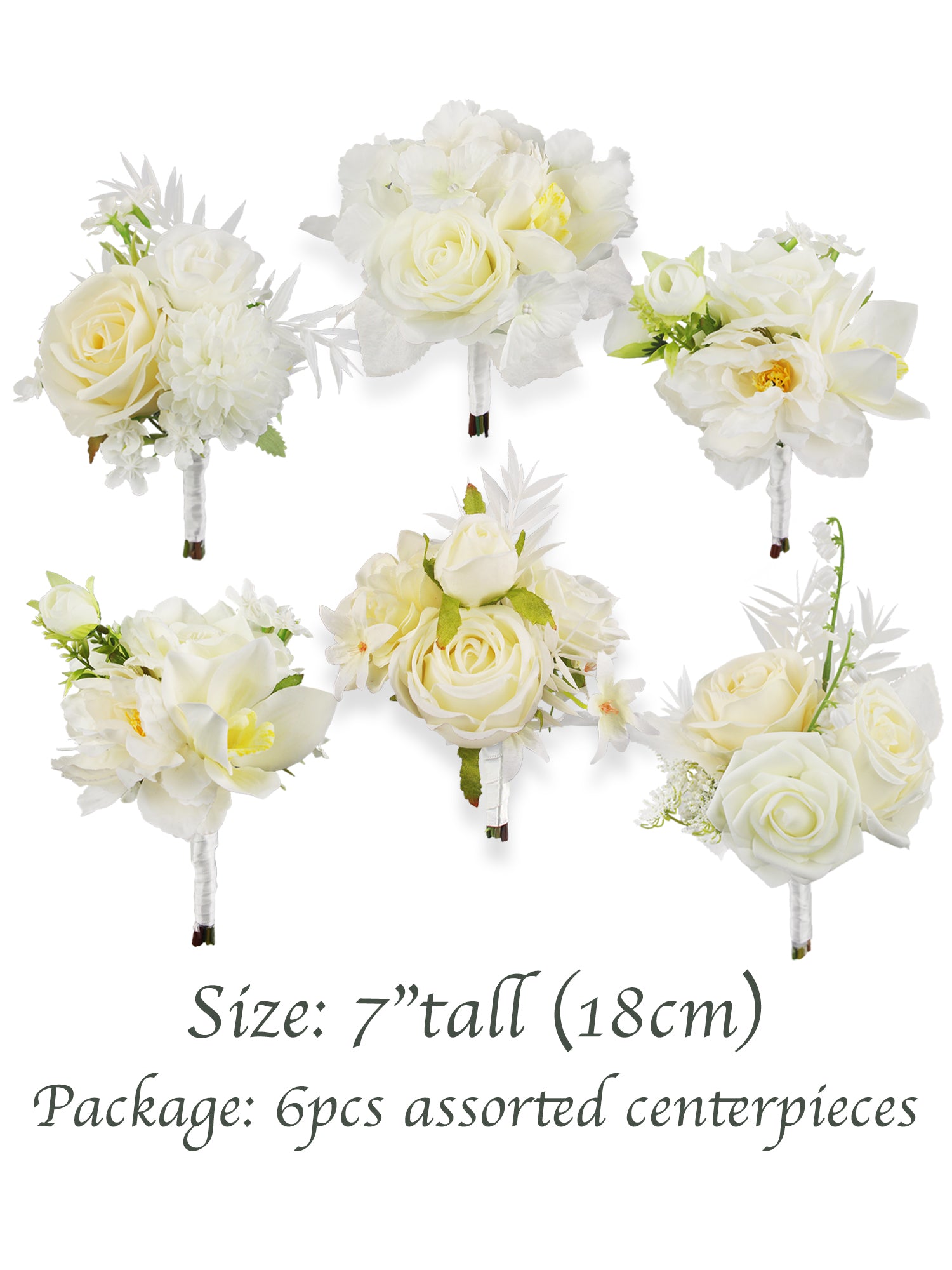 6Pcs Assorted White & Champagne Flower Centerpieces