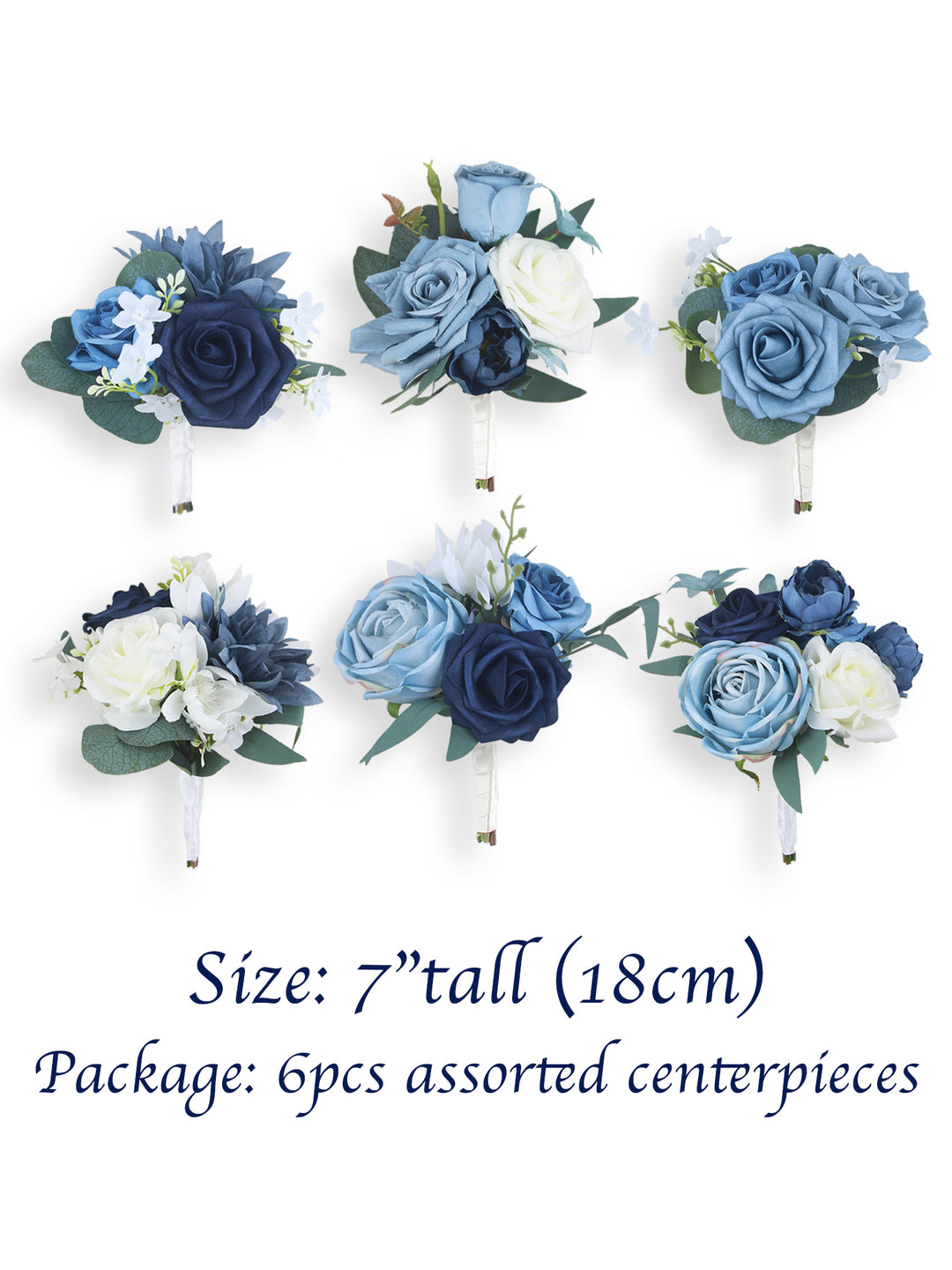 6Pcs Assorted Navy & Dusty Blue Flower Centerpiece
