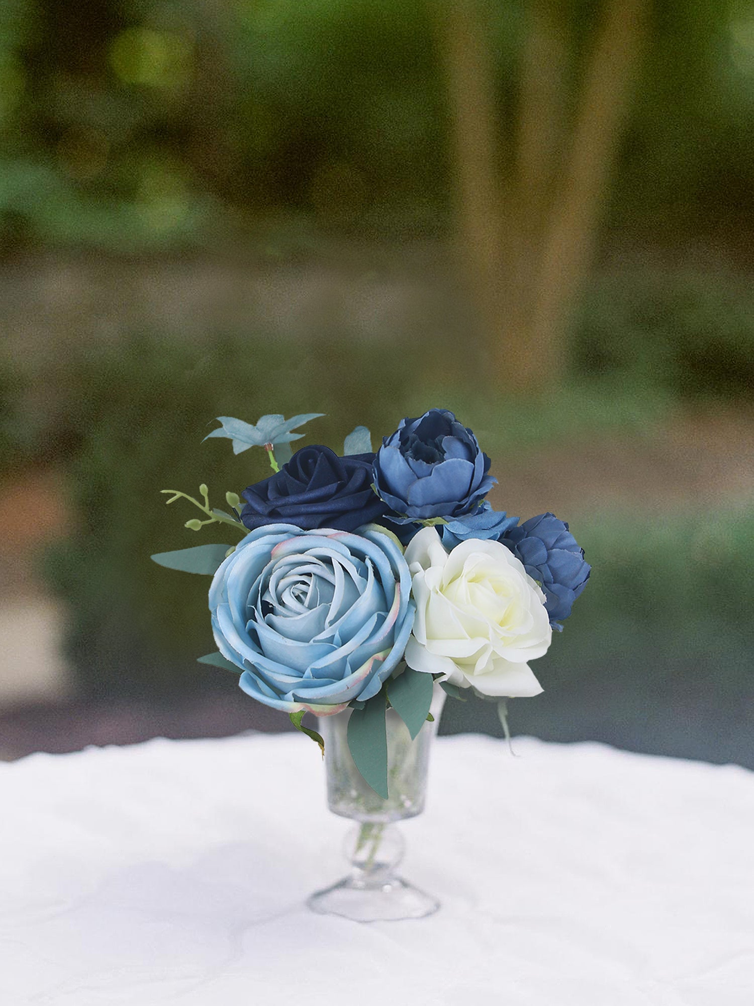 6 pièces assorties centre de table à fleurs bleu marine et bleu poussiéreux