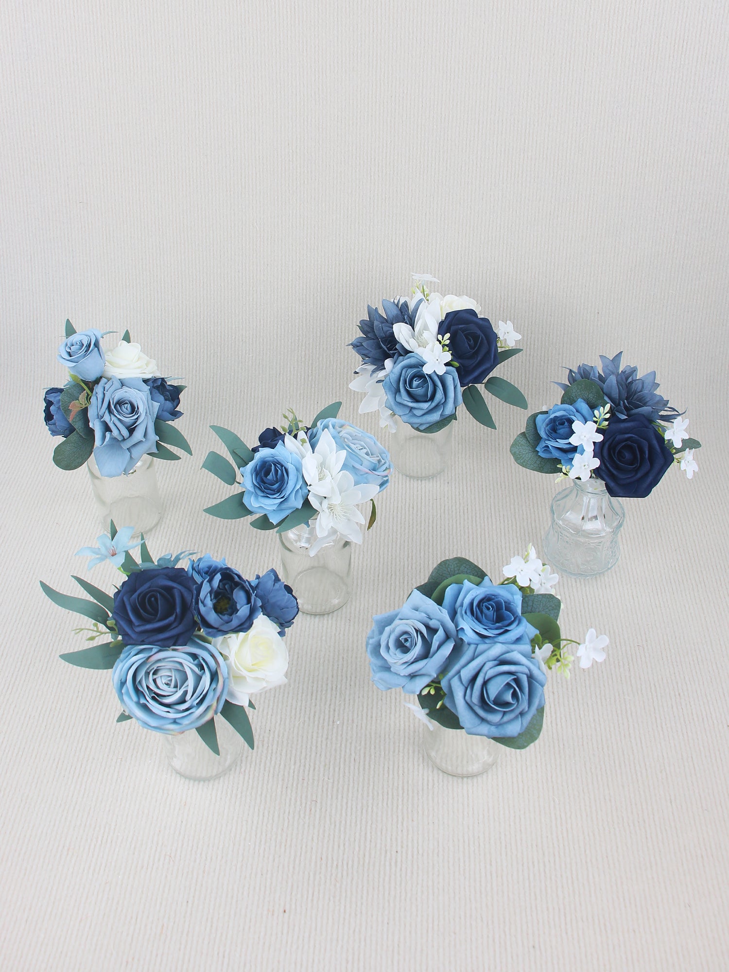 6 pièces assorties centre de table à fleurs bleu marine et bleu poussiéreux