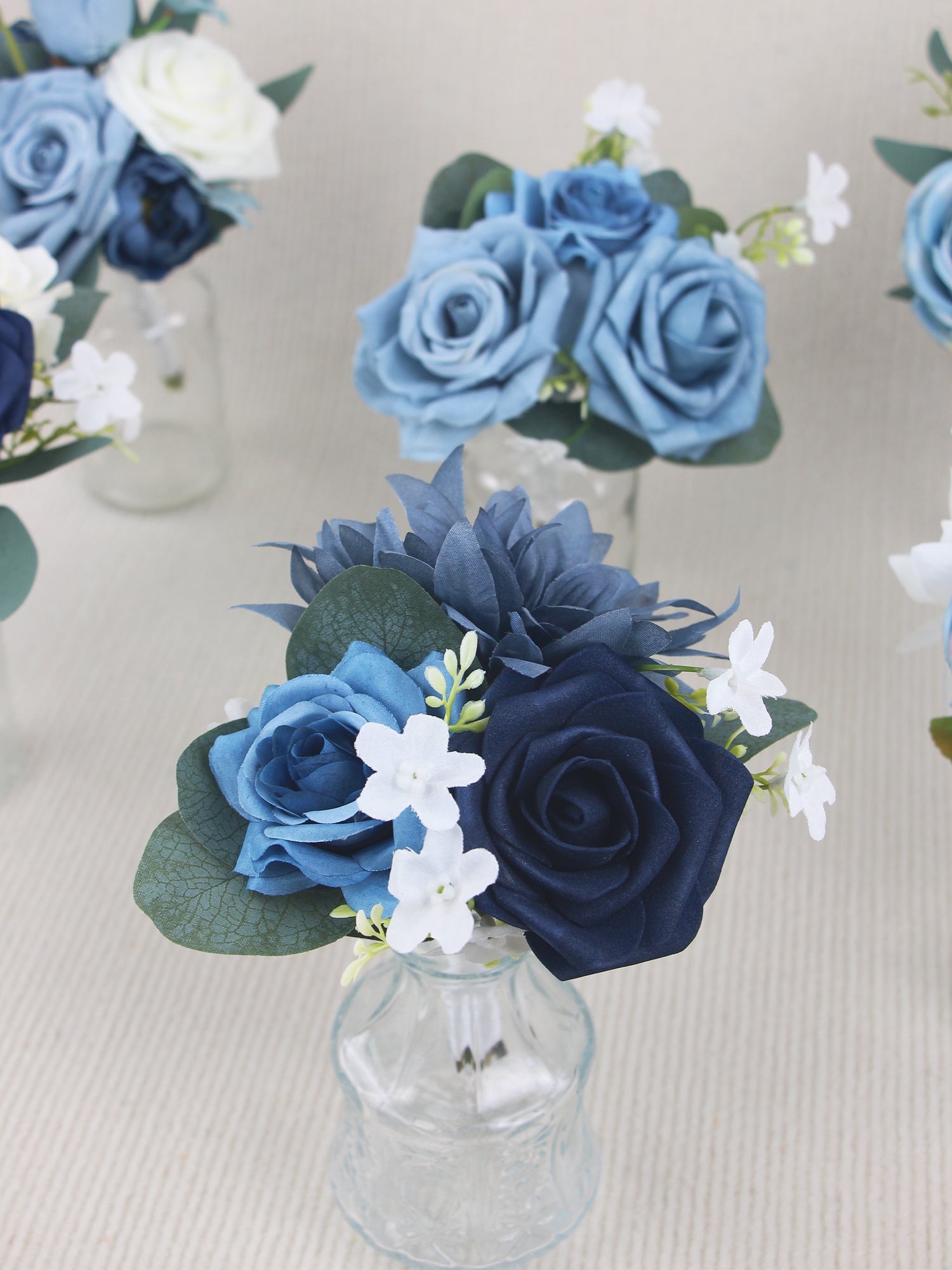 6 pièces assorties centre de table à fleurs bleu marine et bleu poussiéreux