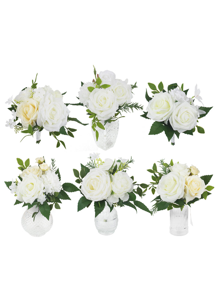 6Pcs Assorted White & Green Flower Centerpieces