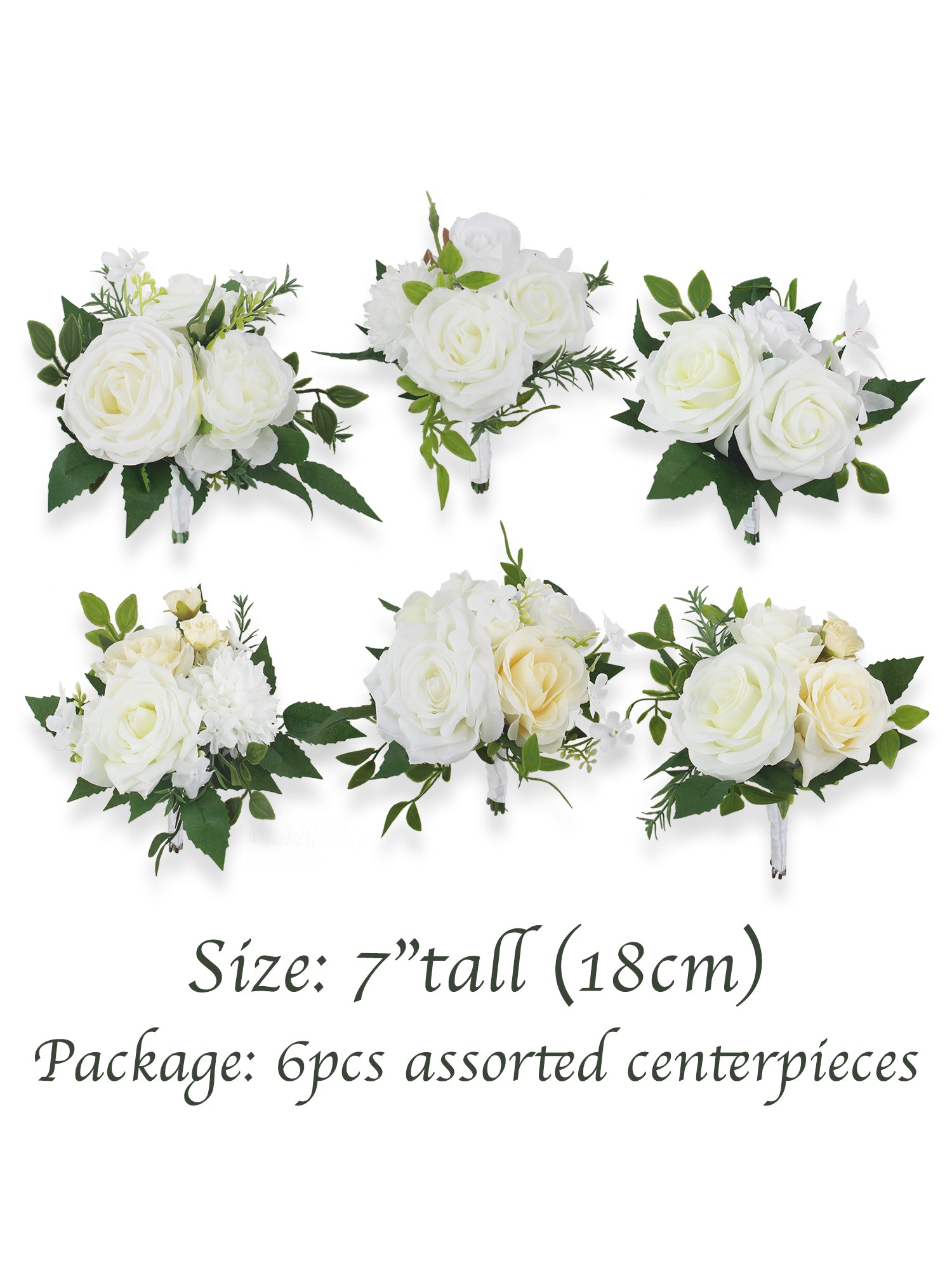 6Pcs Assorted White & Green Flower Centerpieces