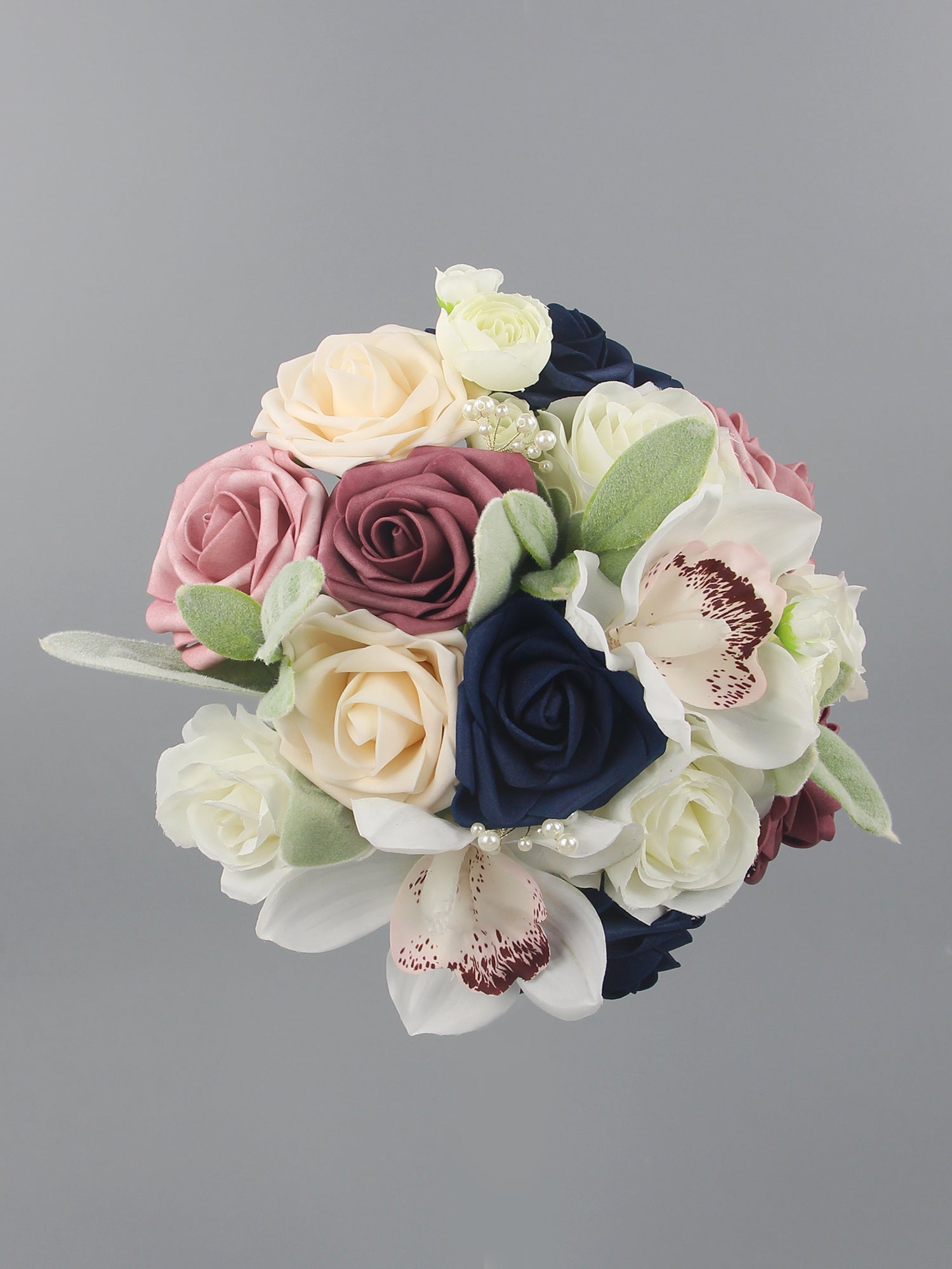 7.8 inch wide Dusty Rose & Navy Blue Bridesmaid Bouquet