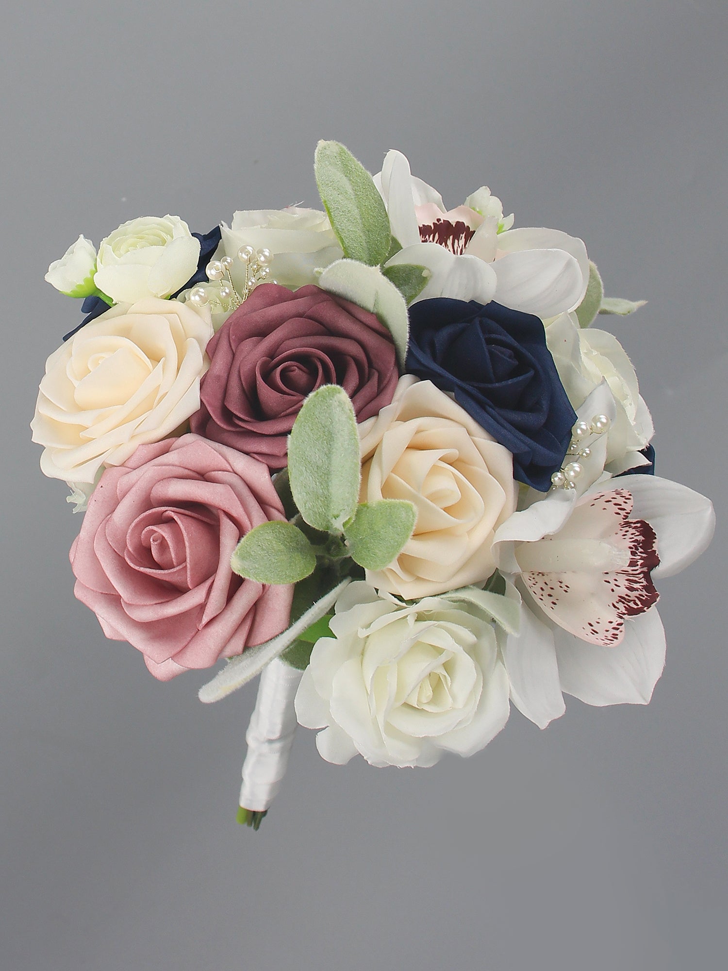 Bouquet da damigella d'onore rosa polveroso e blu navy largo 7,8 pollici