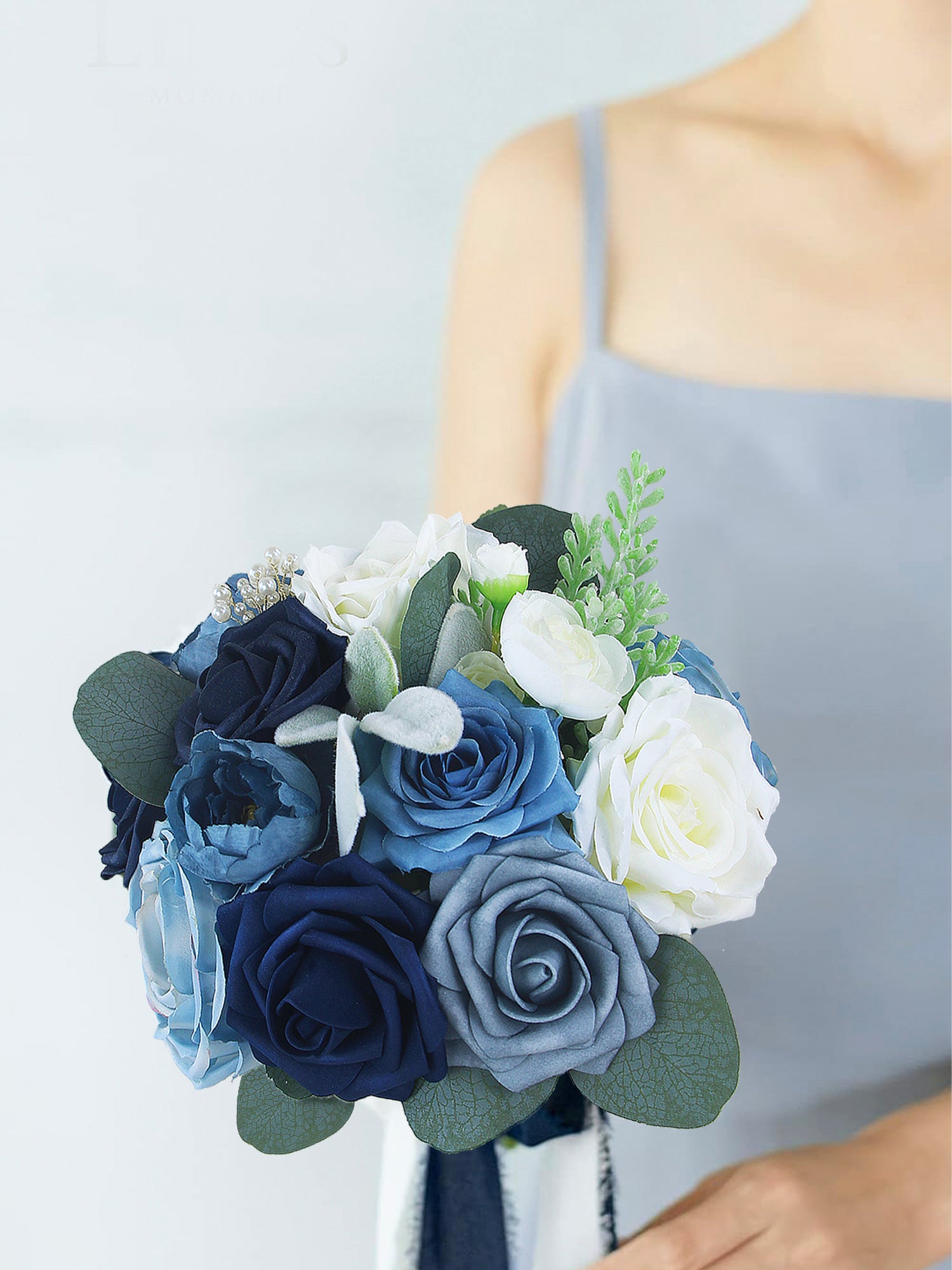 Bouquet da damigella d'onore blu navy largo 7,8 pollici