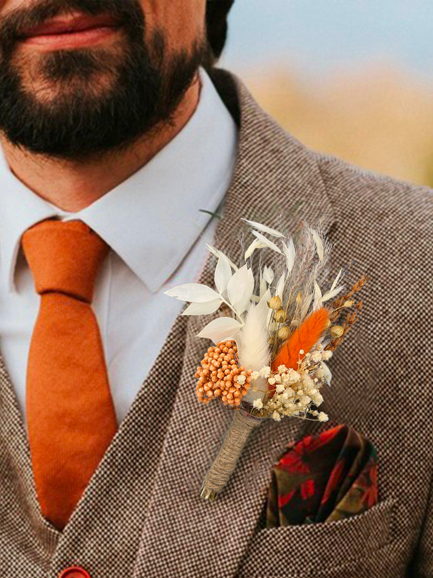 Ensemble Corsage et Boutonnière Terre Cuite & Beige