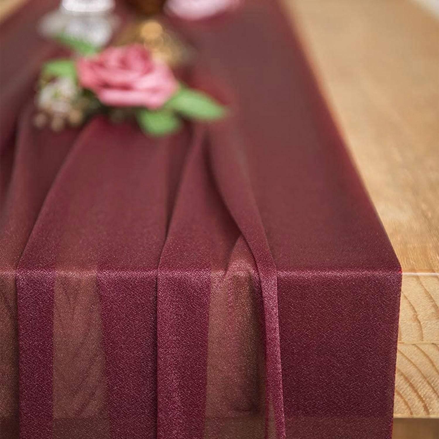 9.8Ft Burgundy Sheer Chiffon Table Runner - Rinlong Flower