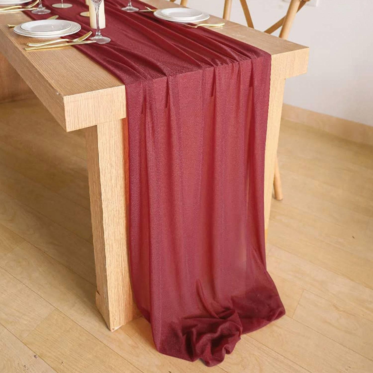 9.8Ft Burgundy Sheer Chiffon Table Runner - Rinlong Flower