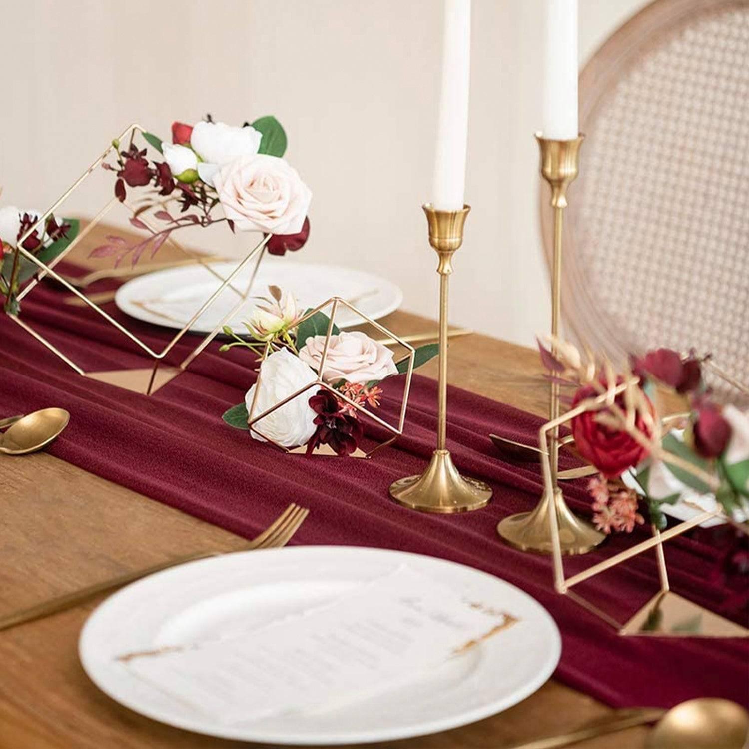 9.8Ft Burgundy Sheer Chiffon Table Runner - Rinlong Flower