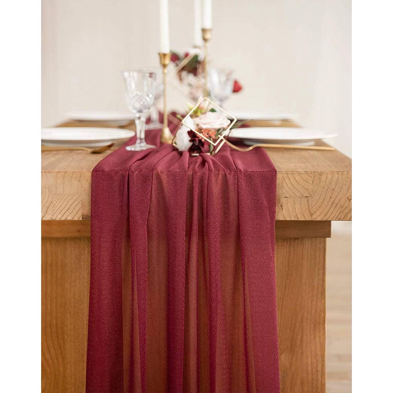 9.8Ft Burgundy Sheer Chiffon Table Runner - Rinlong Flower