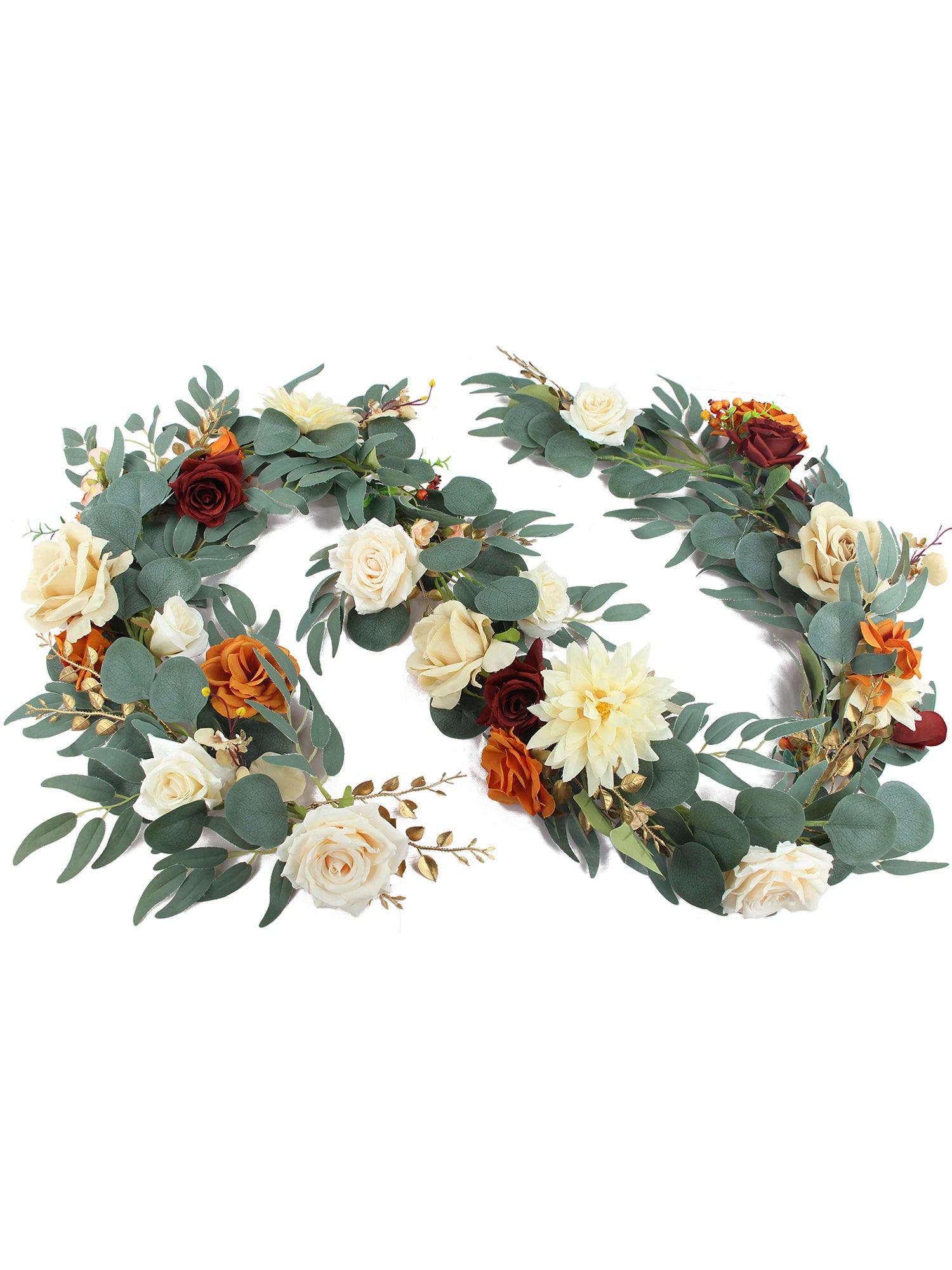 6.5 FT Burnt Orange & Cream White Flower Garland - Rinlong Flower