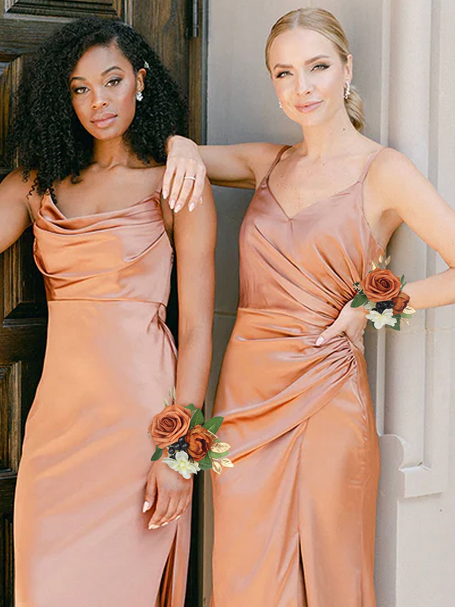 Ensemble Corsage et Boutonnière Orange Brûlé