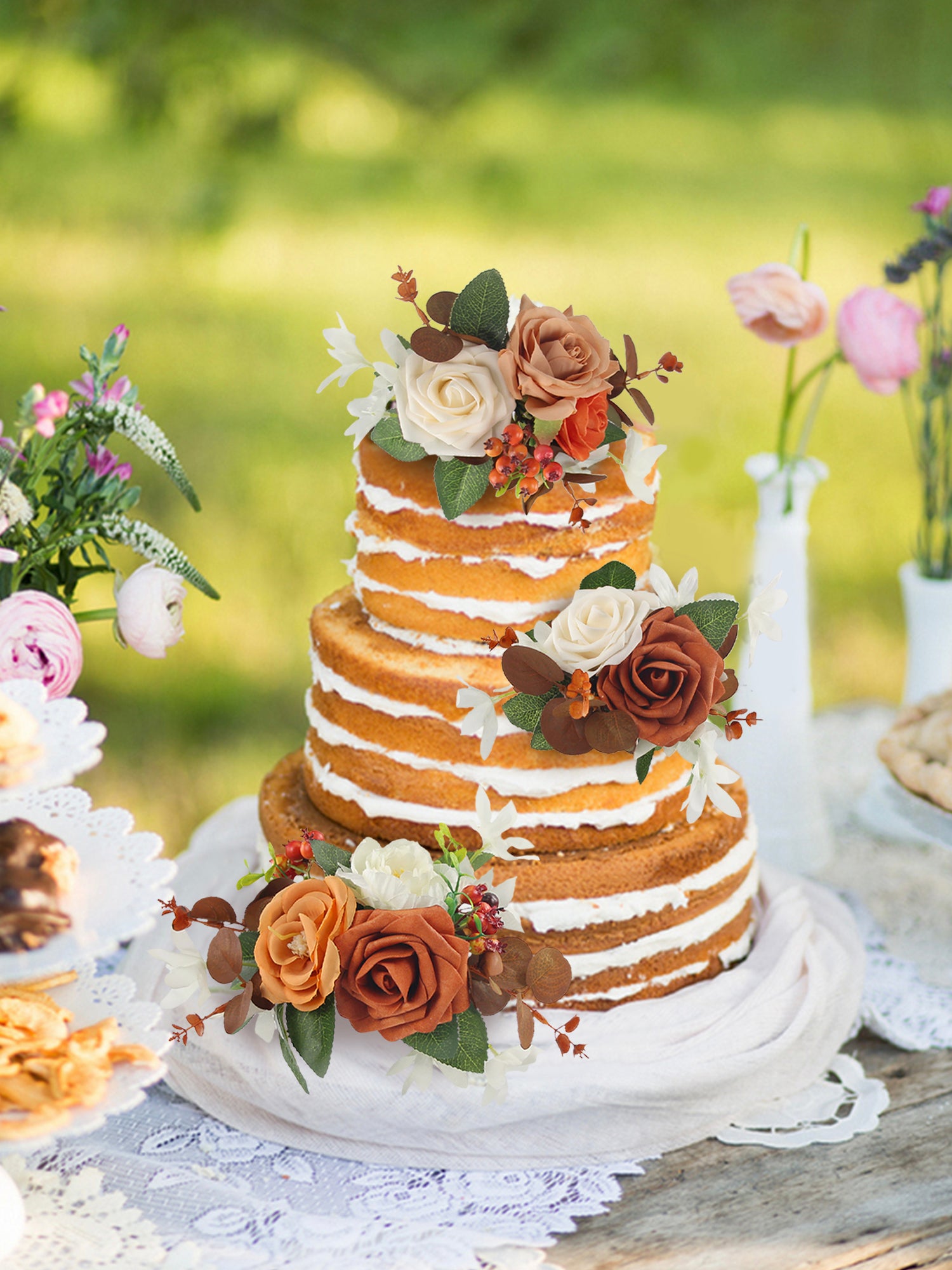 Ensemble de fleurs de décoration de gâteau en terre cuite rustique