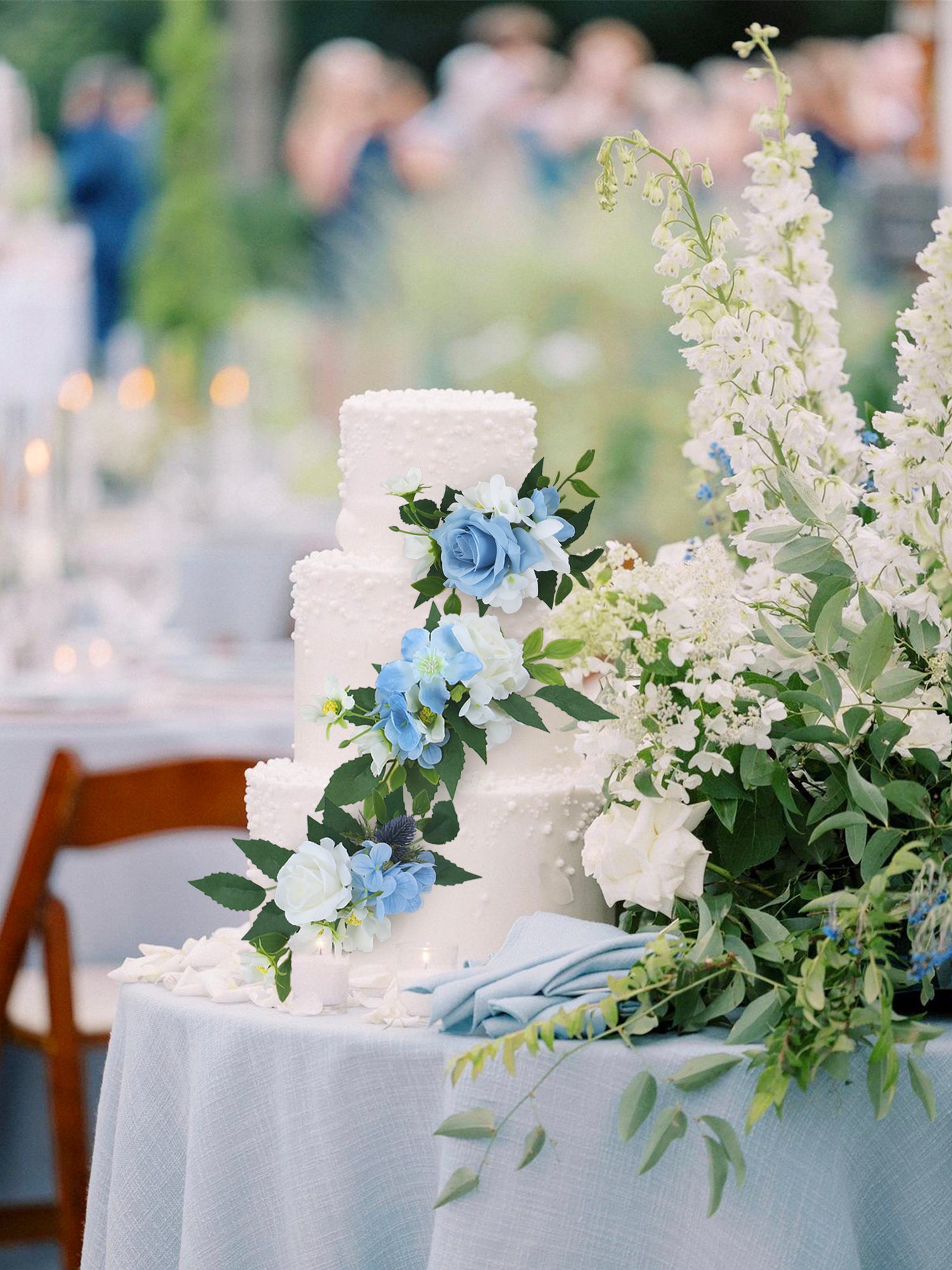3Pcs White & Blue Cake Topper Flowers Set