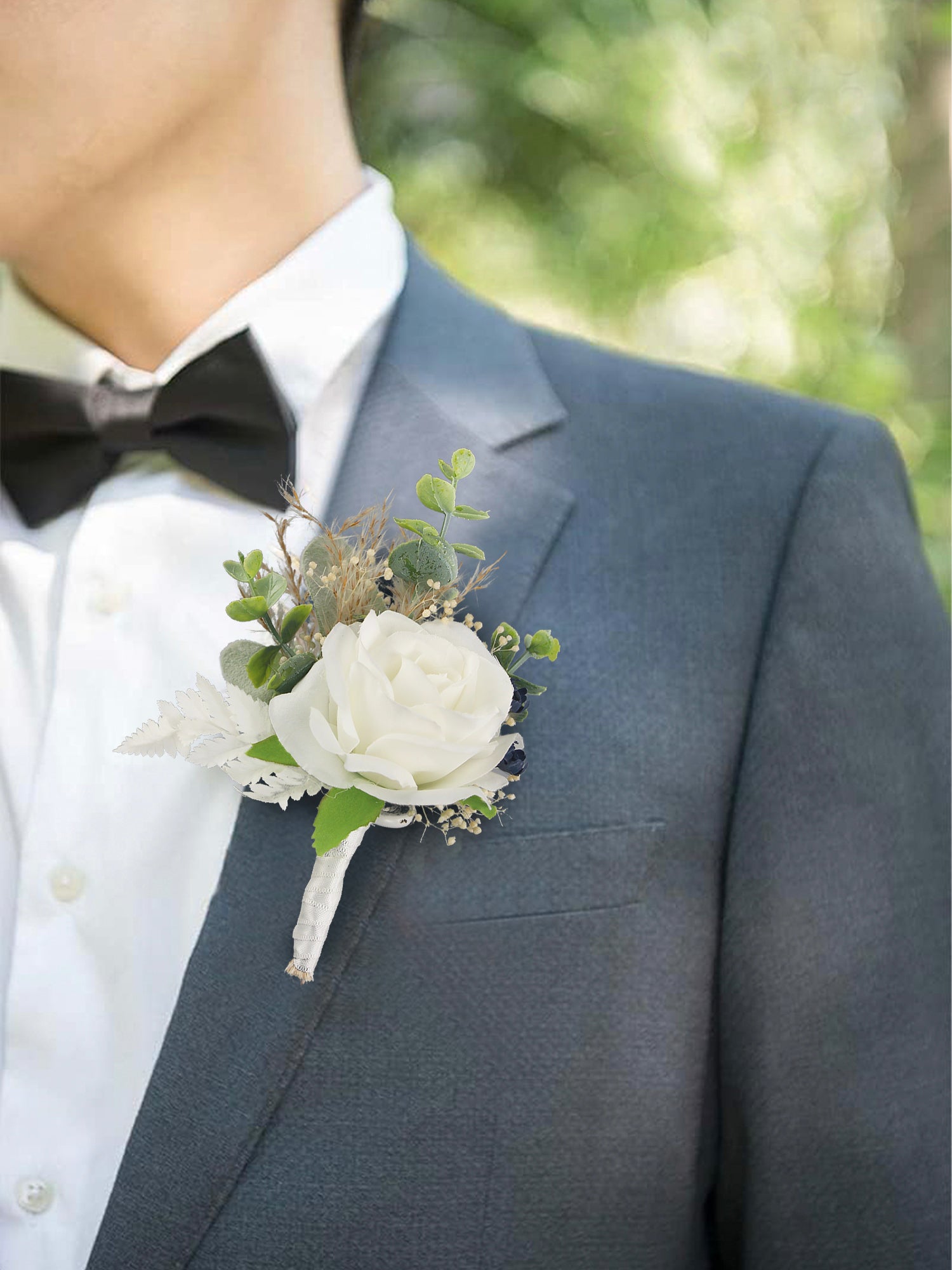 Corsage and Boutonniere Set White & Sage Green