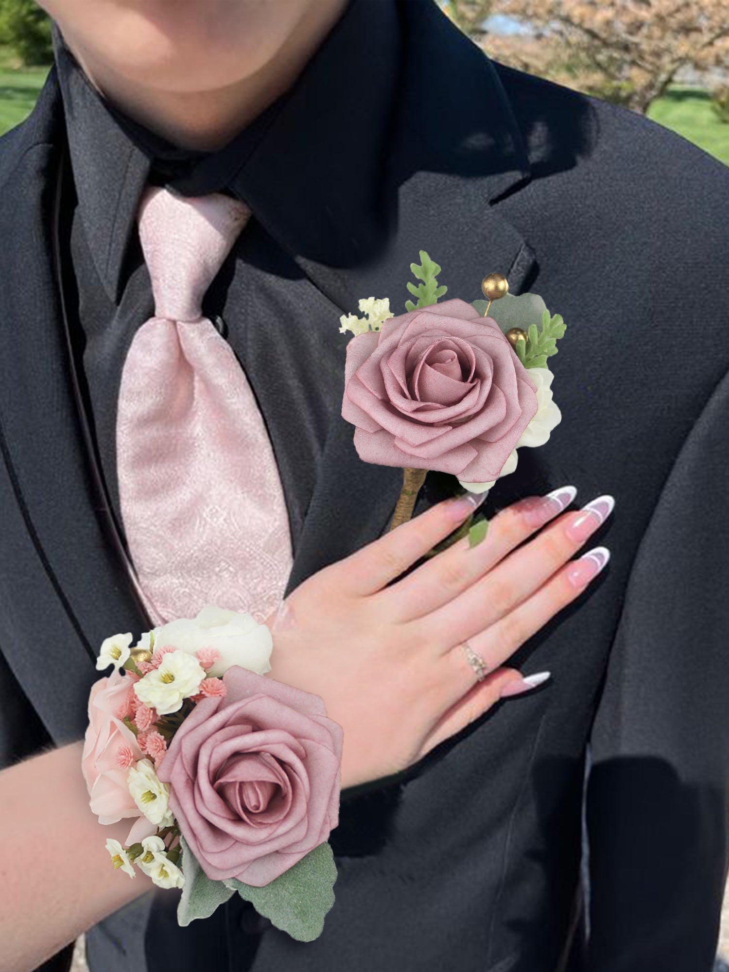 Corsage en boutonnière set Dusty Rose