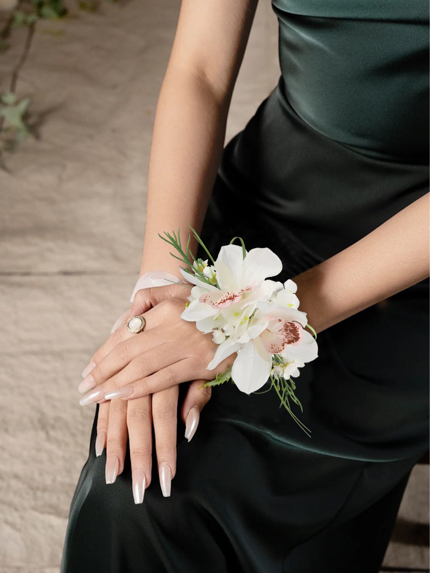 Corsage and Boutonniere Set White Boat Orchid