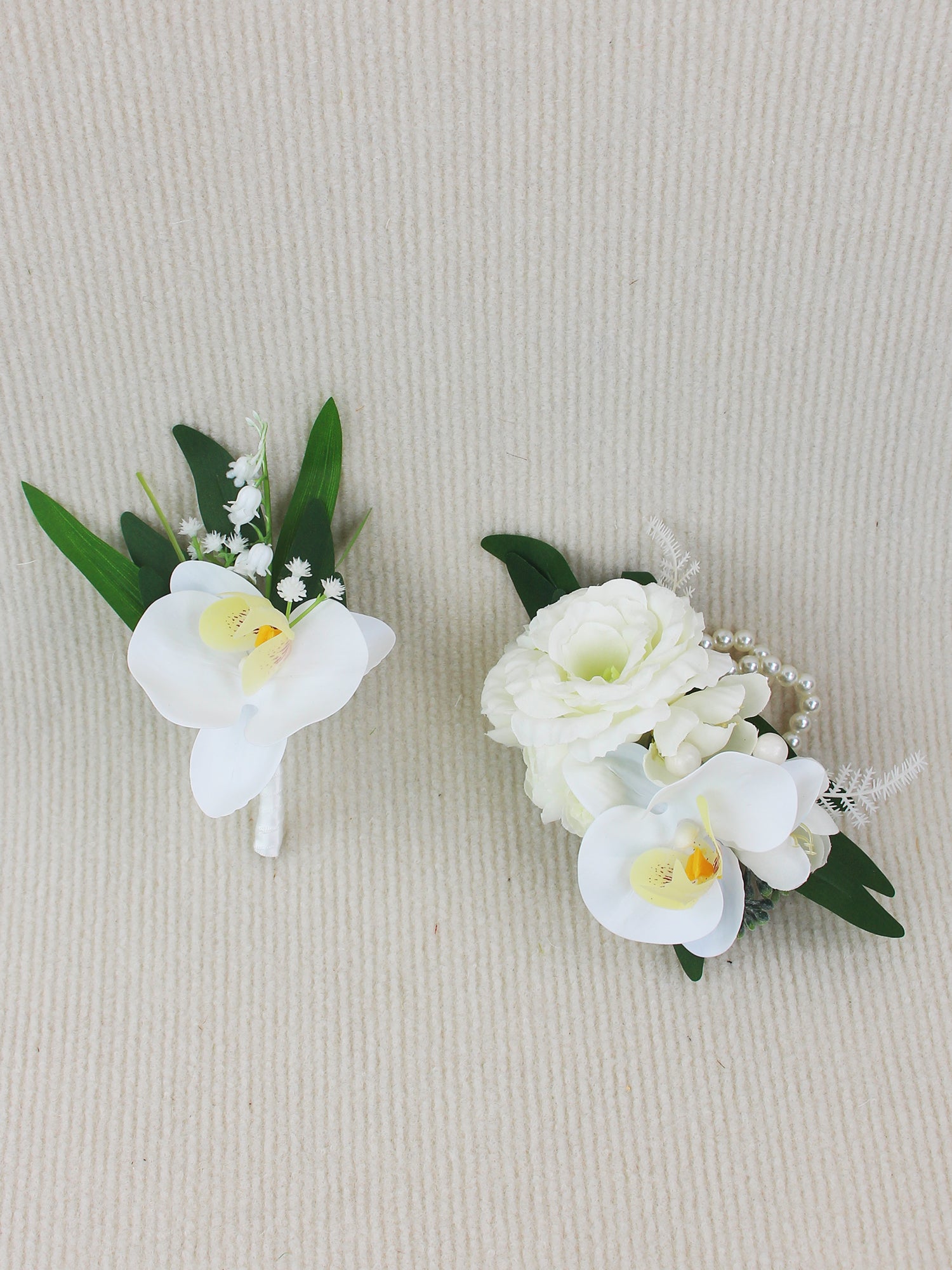 Corsage and Boutonniere Set White Orchid