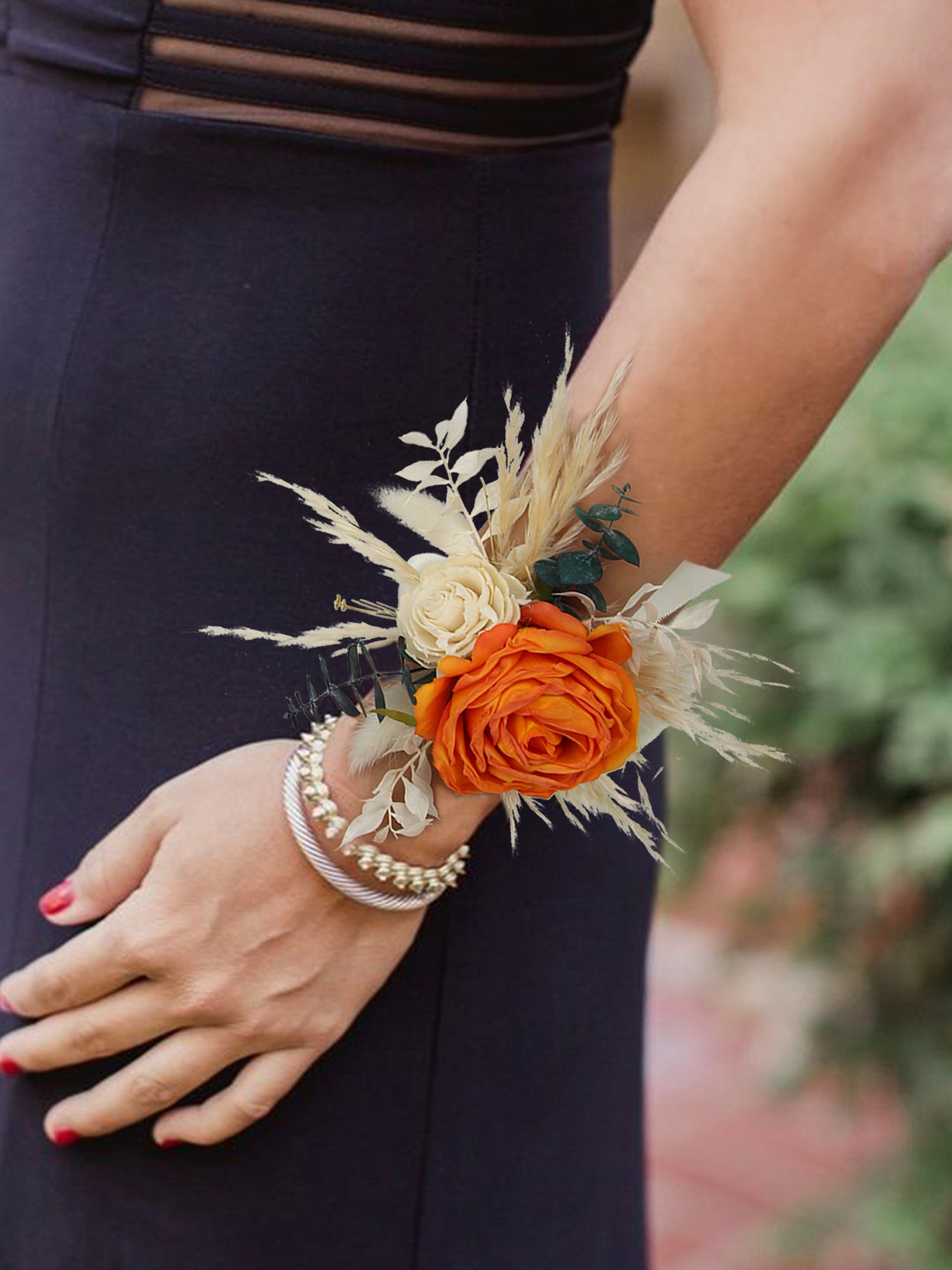 Corsage en corsages set terracotta en beige