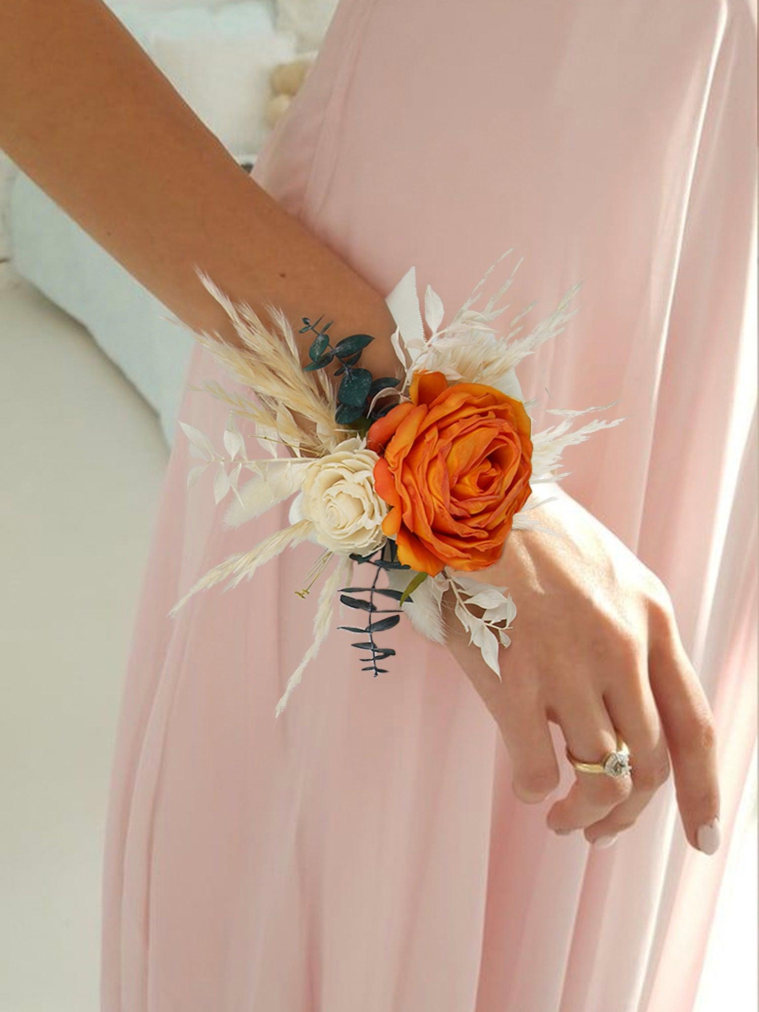 Rustic Wedding Wrist Corsage White Green Prom Flower Bracelet -  Sweden