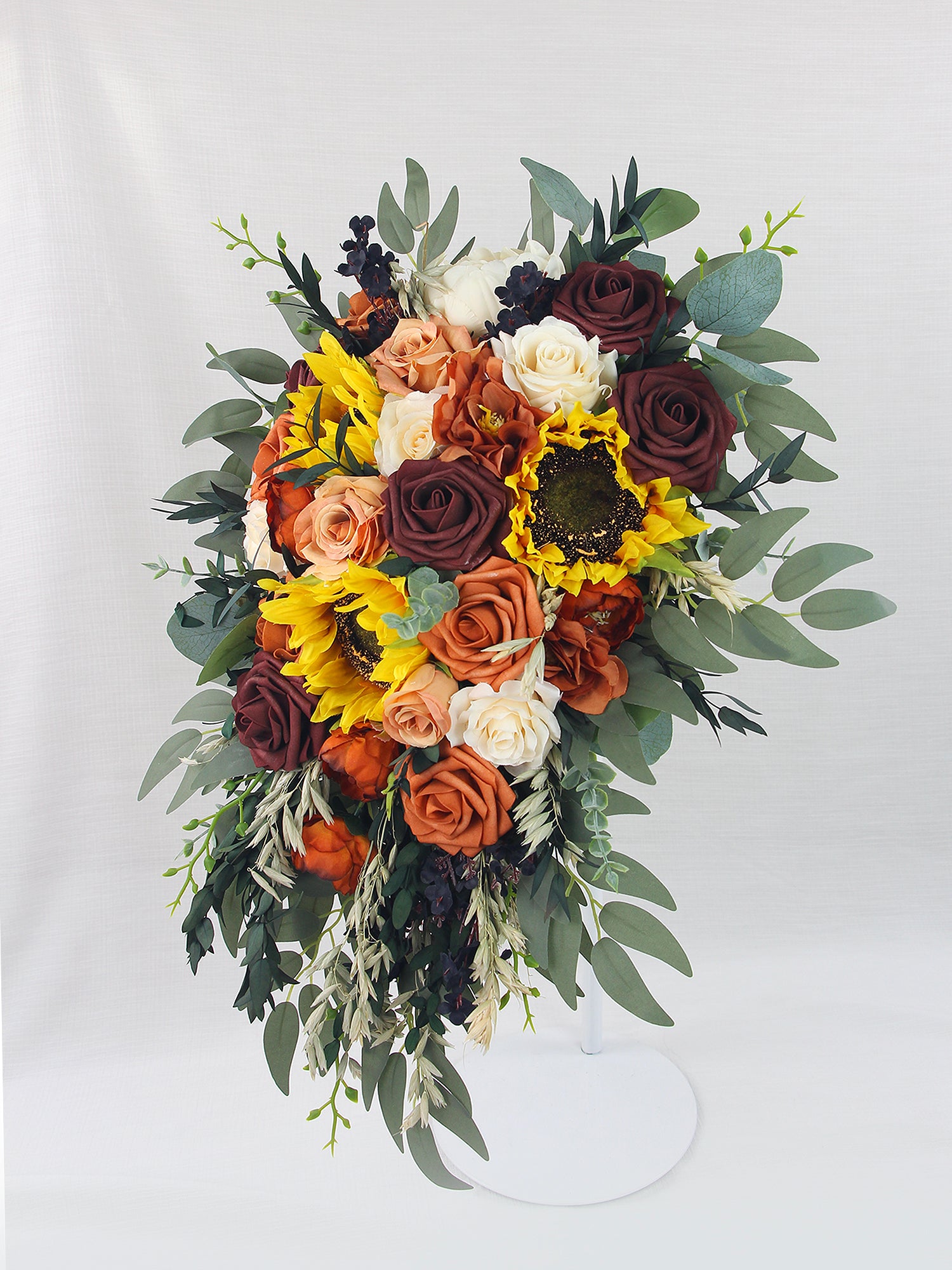 Bouquet da sposa a cascata in terracotta con girasoli larghi 13 pollici