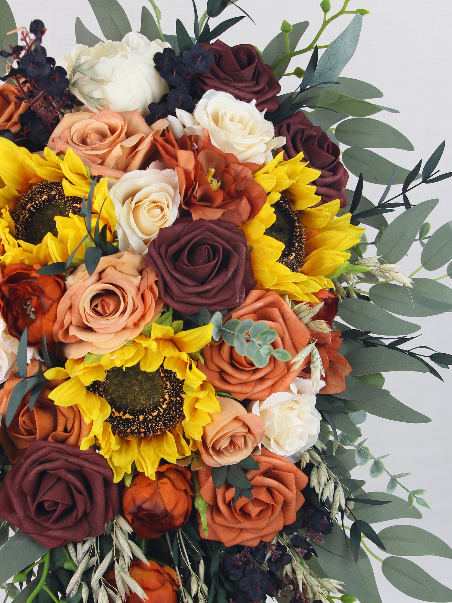 Bouquet de mariée en cascade en terre cuite de tournesols de 13 pouces de large