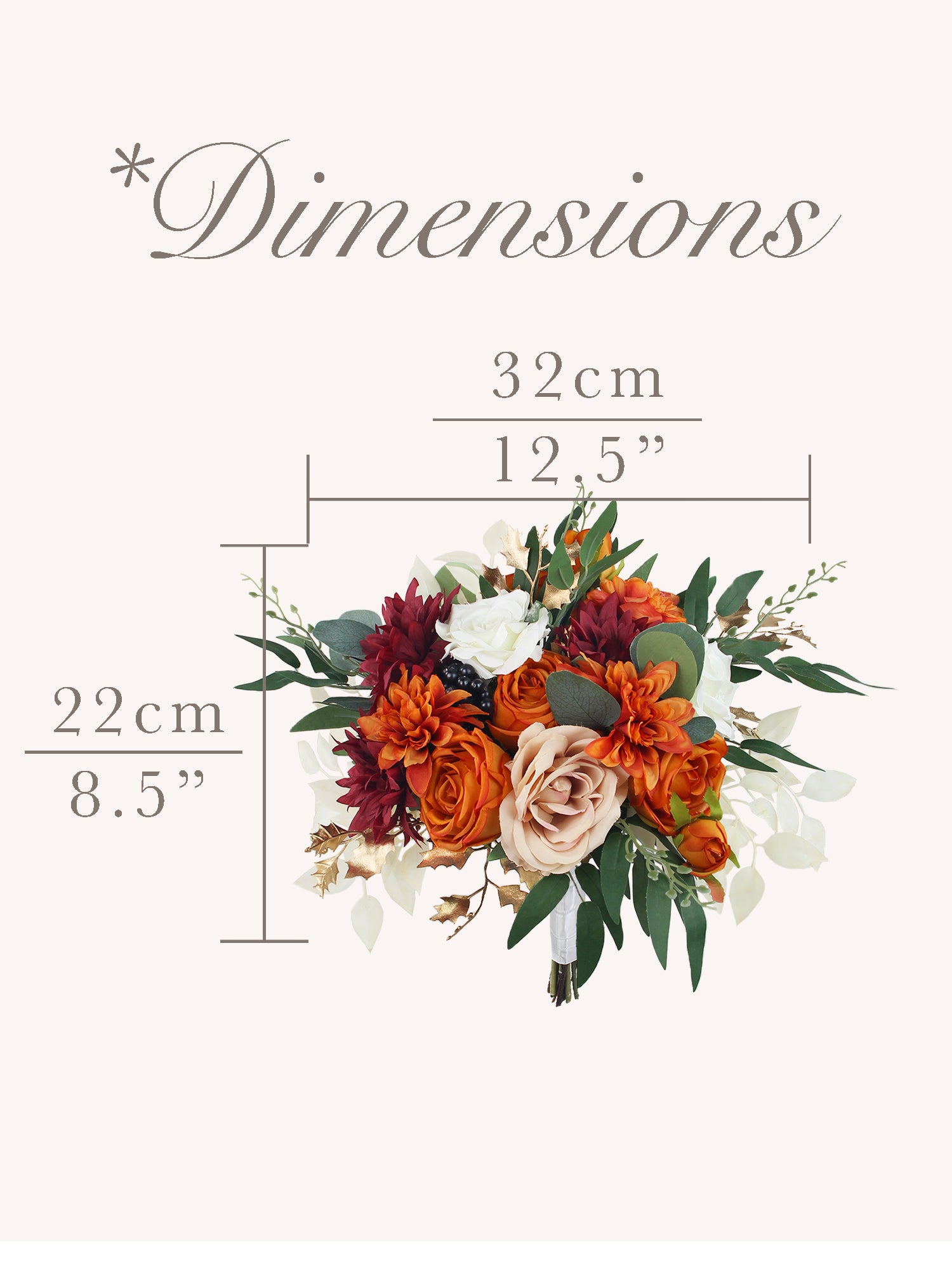 12.5 inch wide Burnt Orange Bridal Bouquet