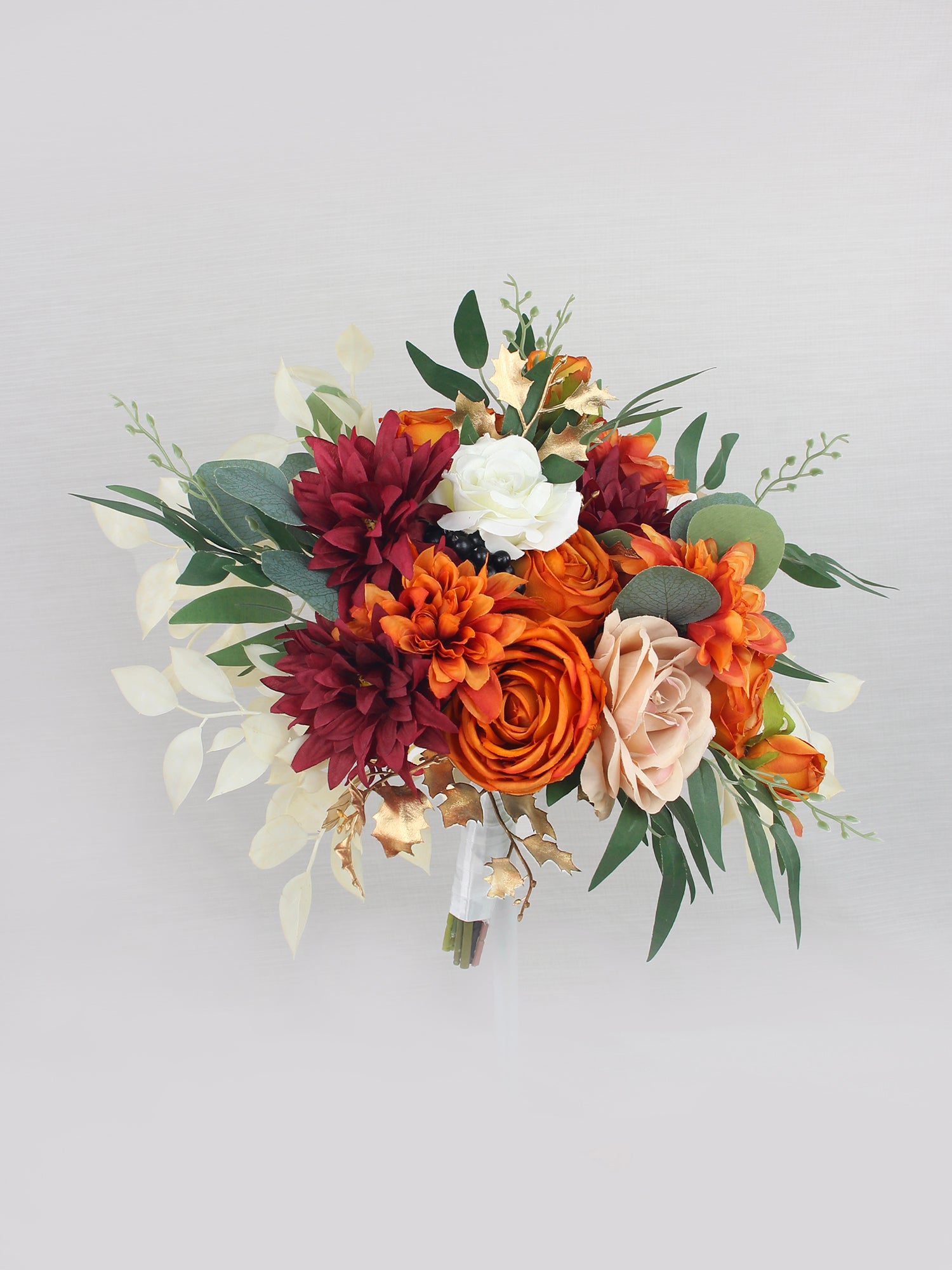 Bouquet de mariée orange brûlé de 12,5 pouces de large