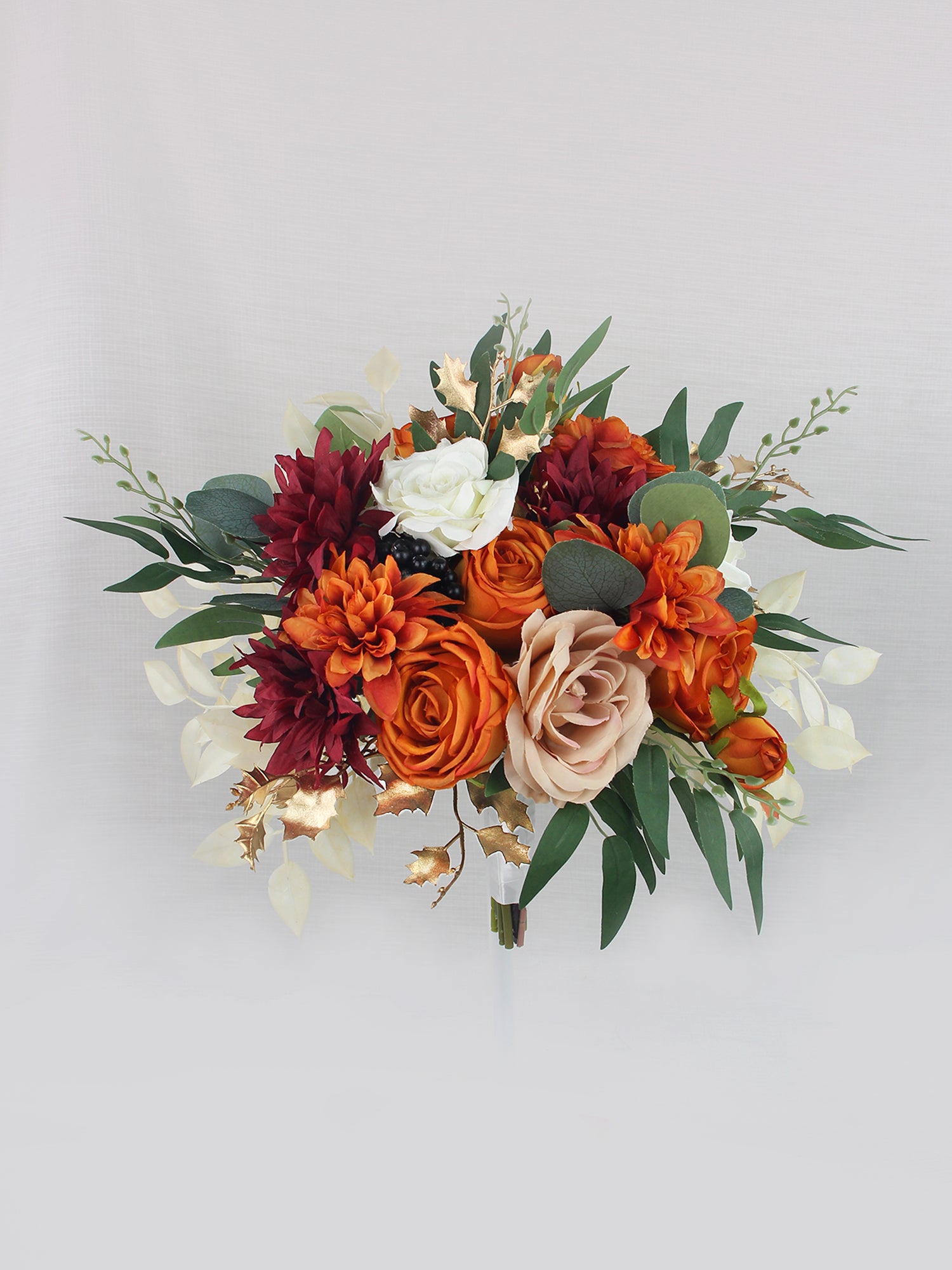 Bouquet de mariée orange brûlé de 12,5 pouces de large