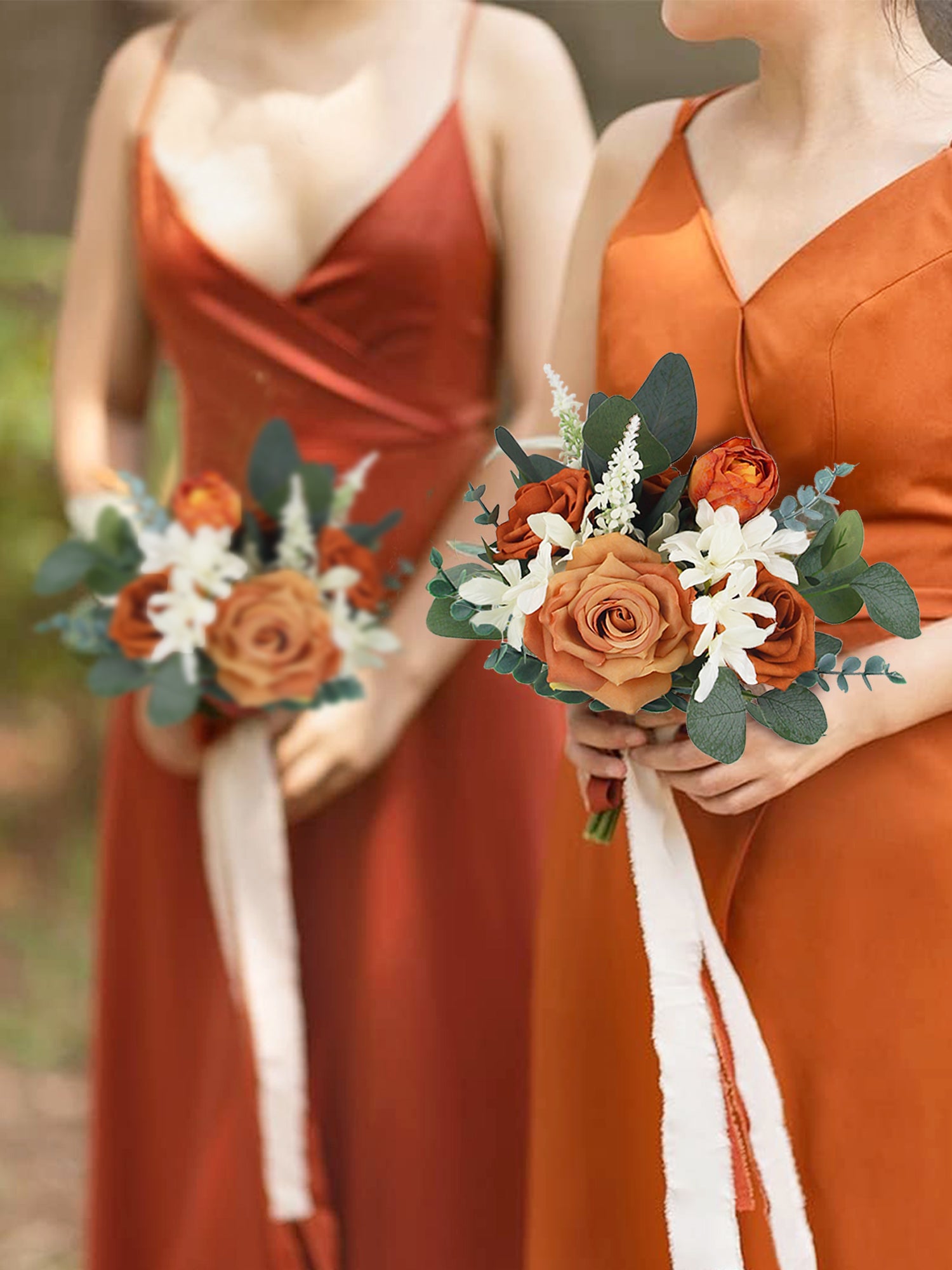 10.2 inch wide Burnt Orange Bridesmaid Bouquet