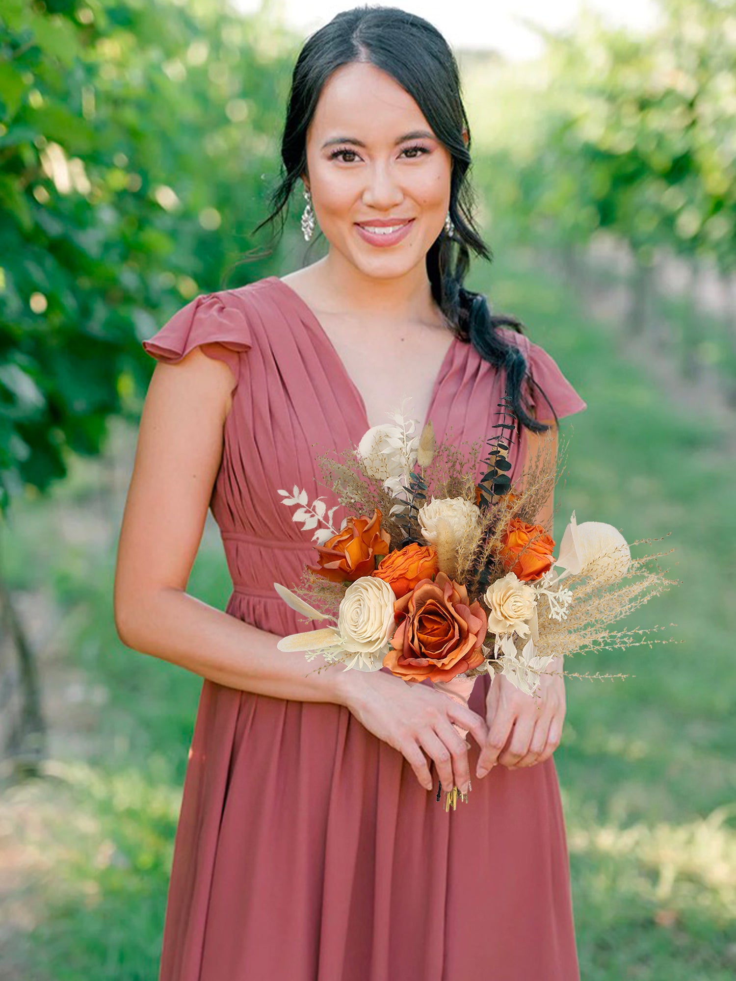 13.7 inch wide Terracotta Beige Bridesmaid Bouquet