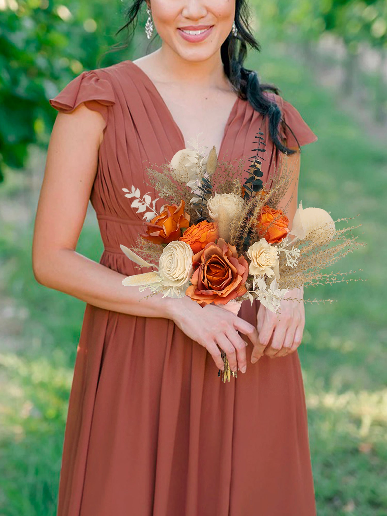 13.7 inch wide Terracotta Beige Bridesmaid Bouquet