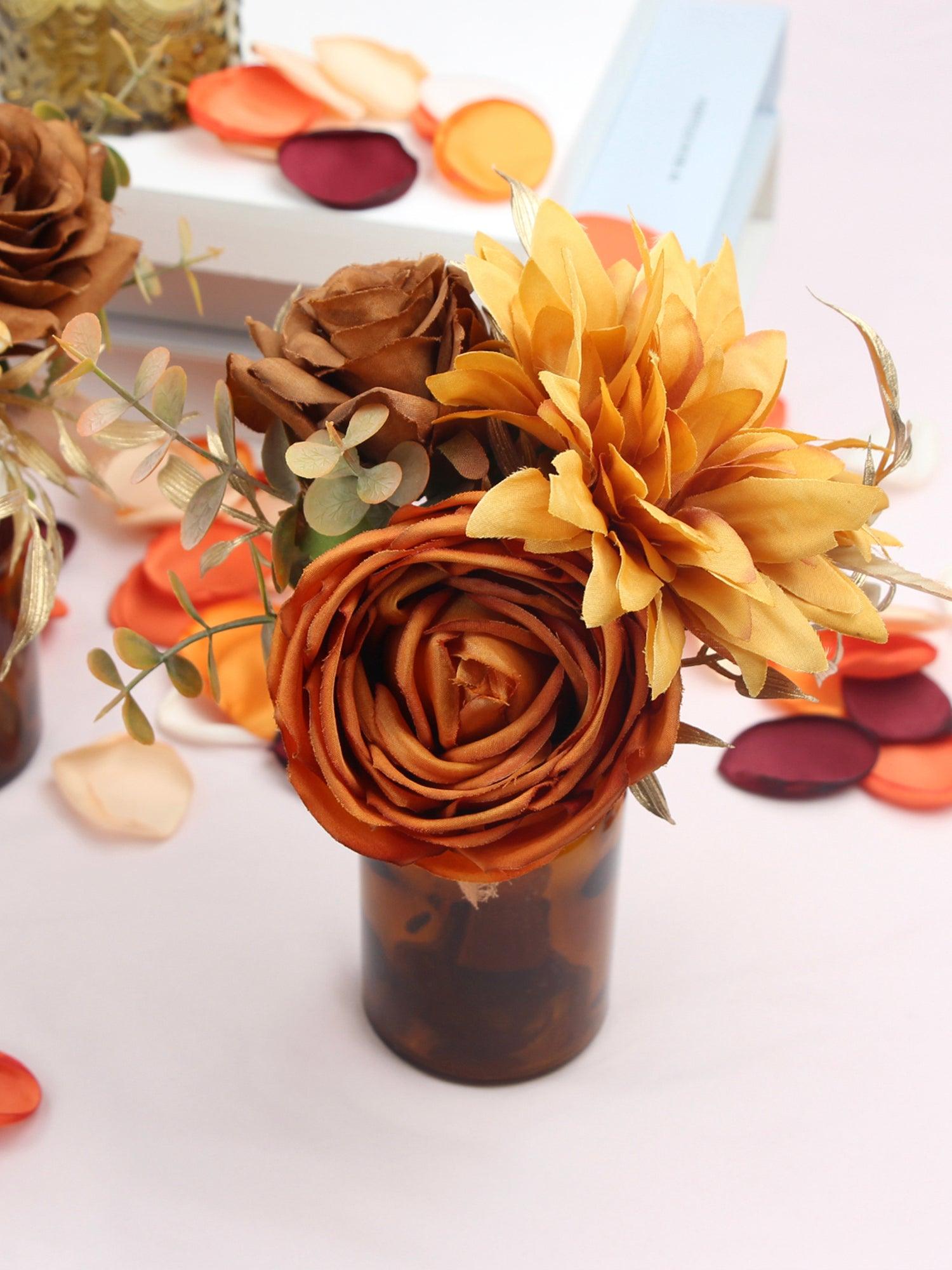 Set of 6 Burnt Orange Flower Centerpieces in Amber Vases - Rinlong Flower