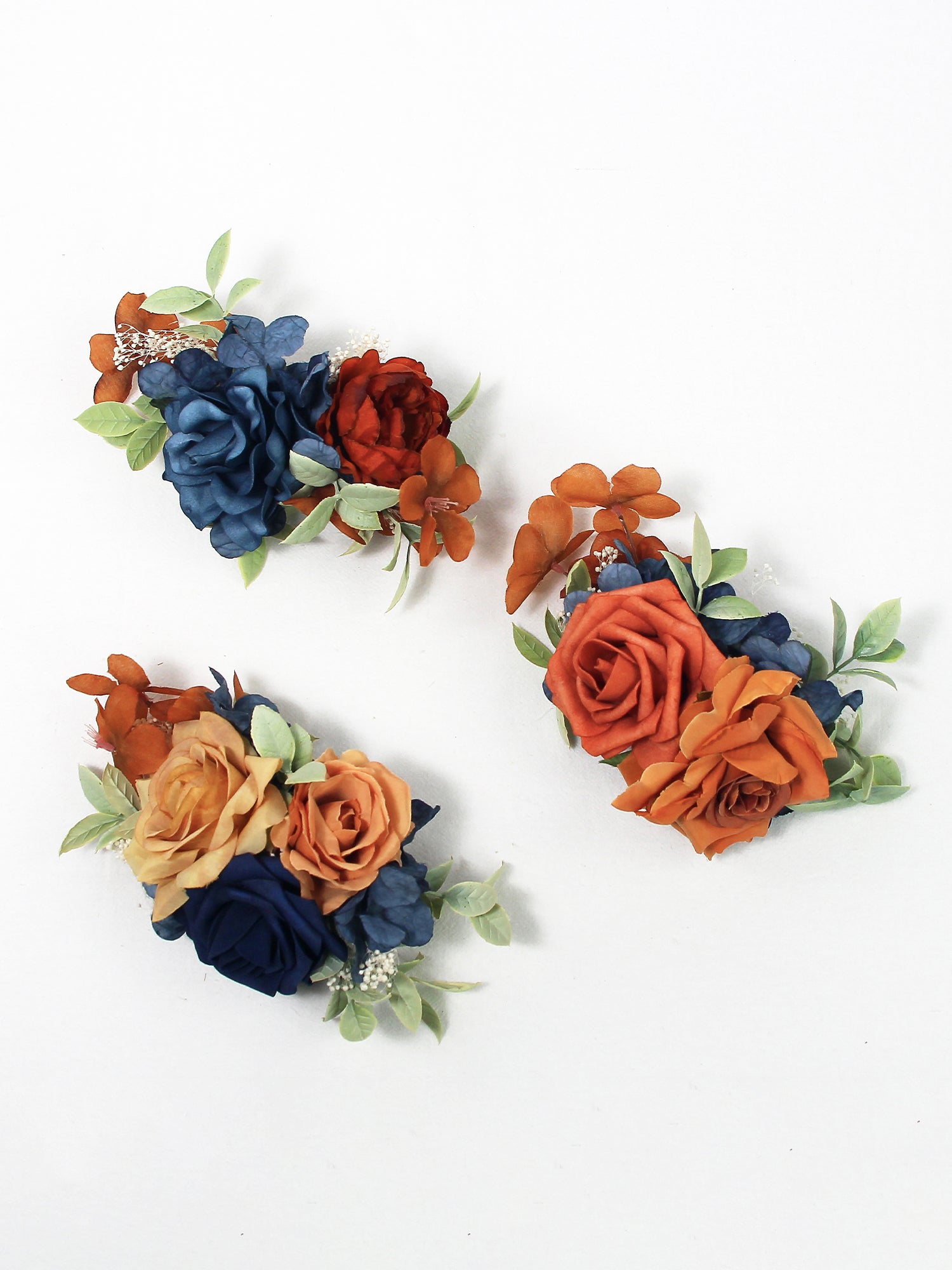 3Pcs Navy Blue & Terracotta Cake Flowers