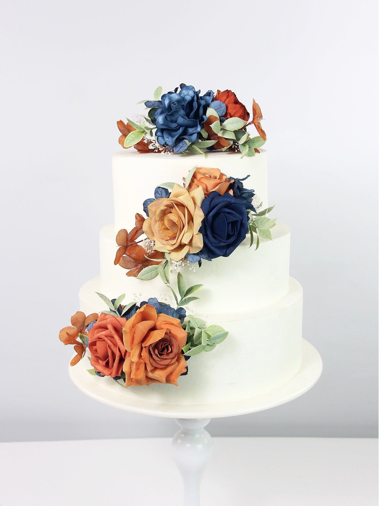 3Pcs Navy Blue & Terracotta Cake Flowers