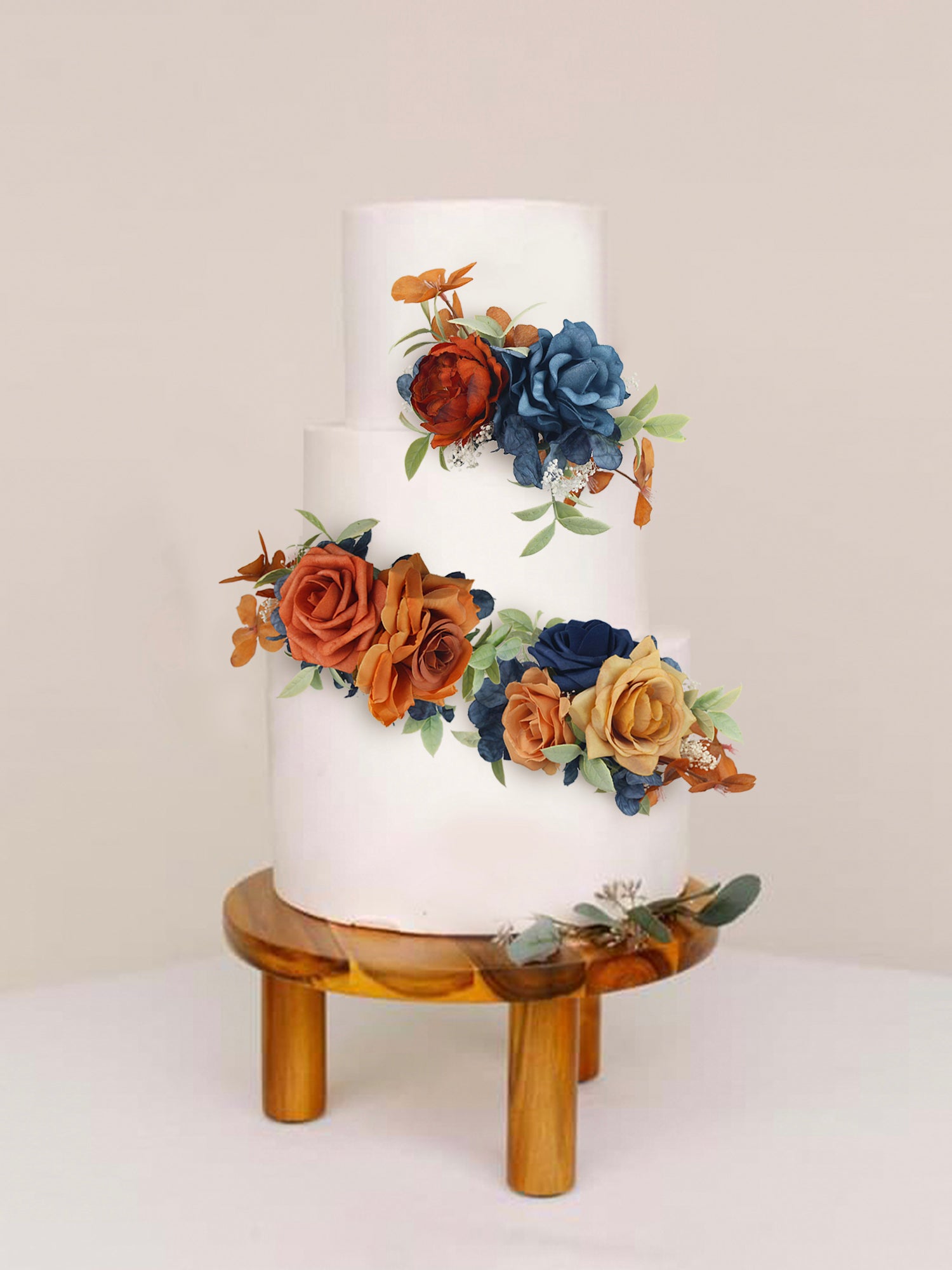 3Pcs Navy Blue & Terracotta Cake Flowers