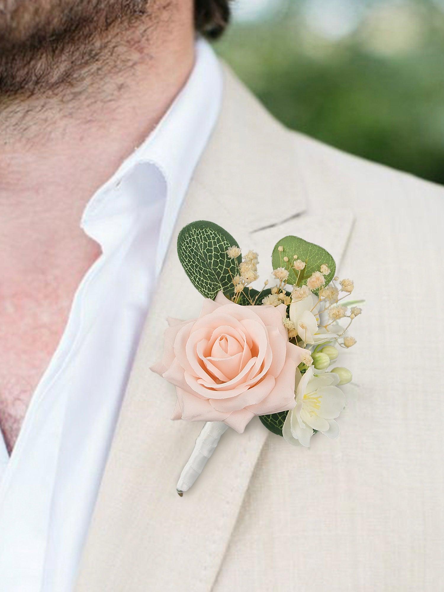 6Pcs Blush Pink & White Boutonnieres - Rinlong Flower