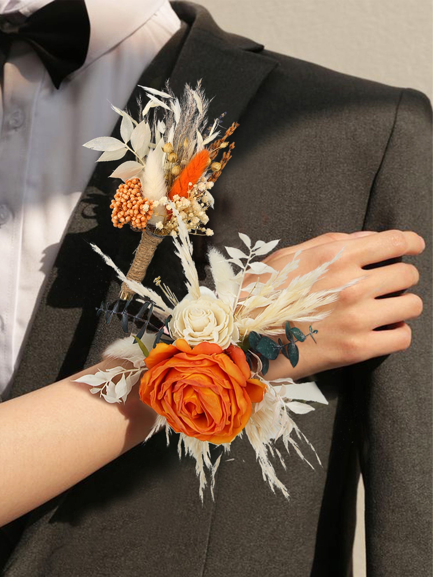 Corsage and Boutonniere Set Terracotta & Beige