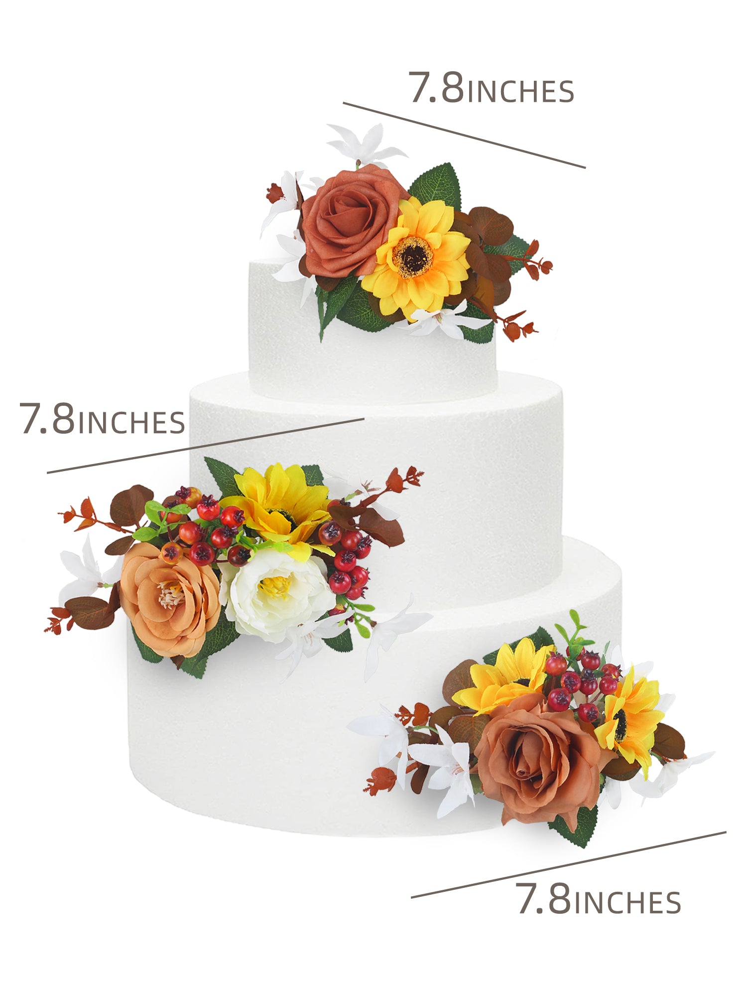 3-teiliges Kuchenblumen-Set mit Sonnenblumen und Beeren in gebrannter Orange