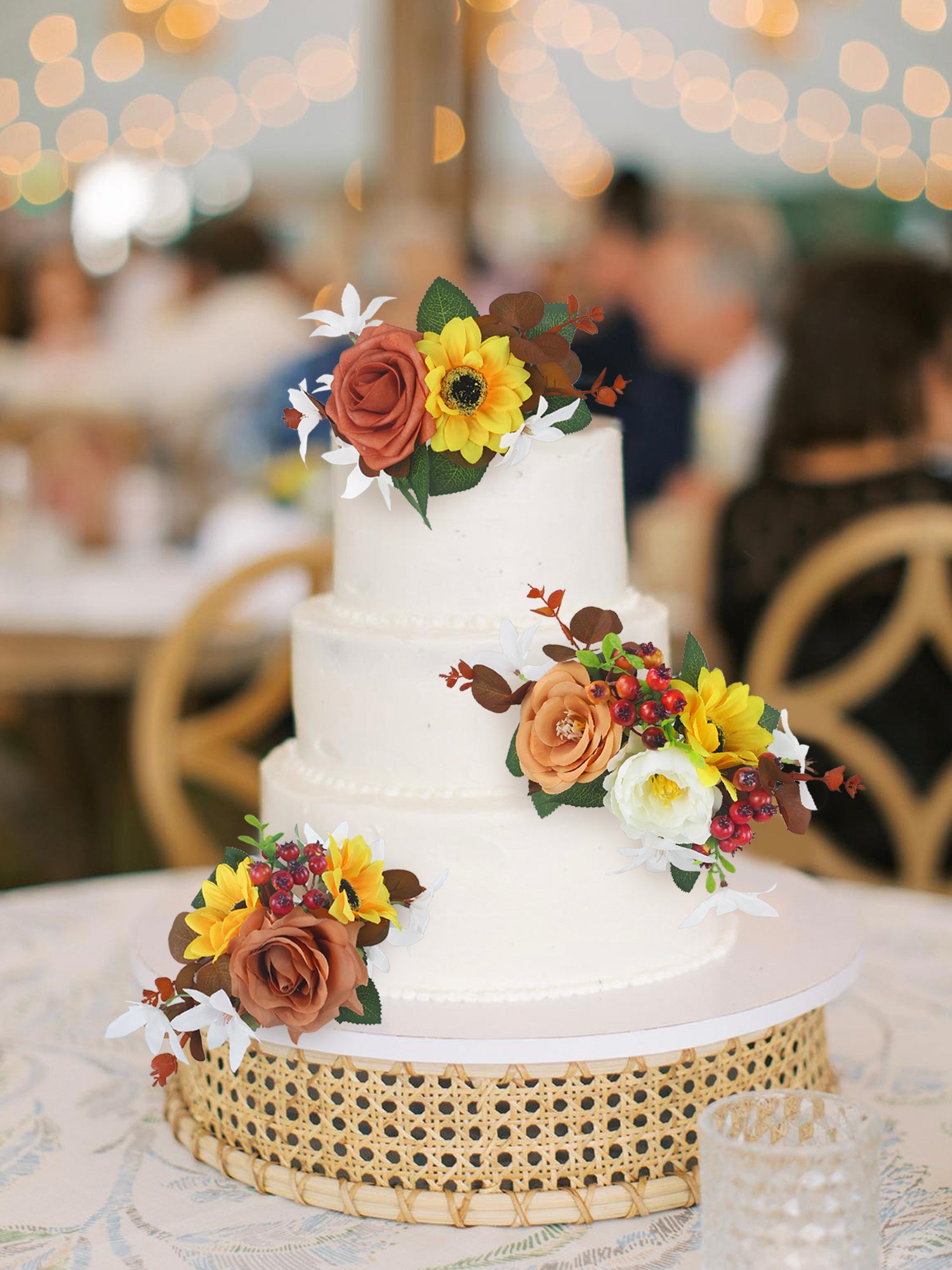 3-teiliges Kuchenblumen-Set mit Sonnenblumen und Beeren in gebrannter Orange