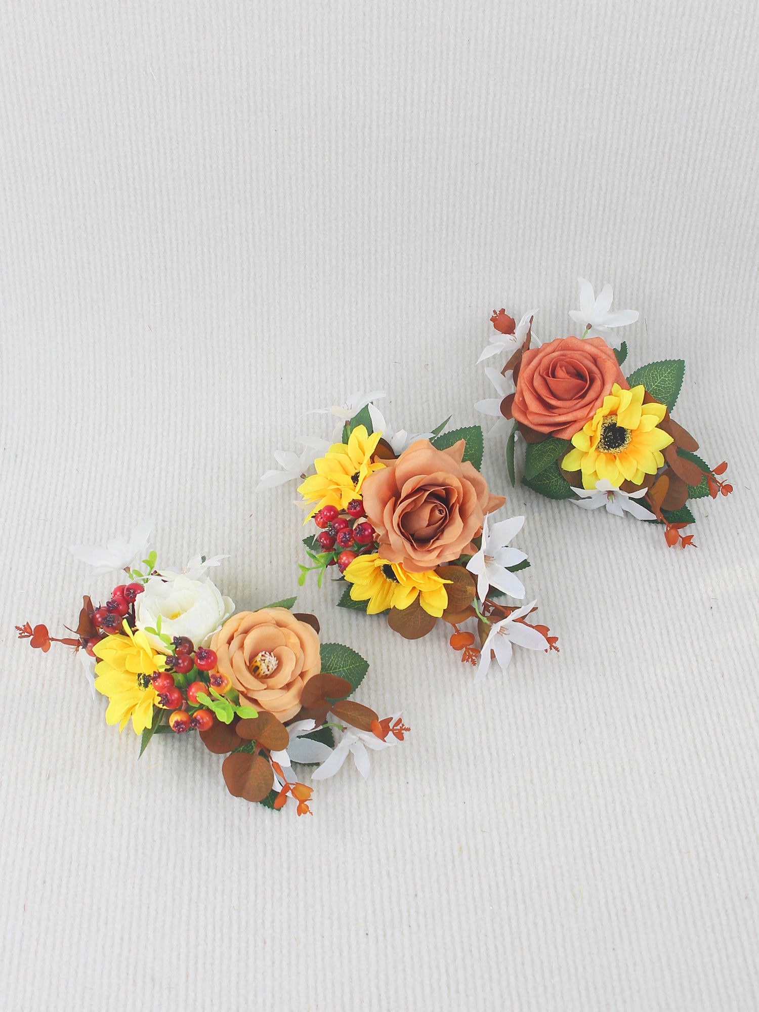 Juego de 3 flores para pastel de color naranja quemado, girasoles y bayas