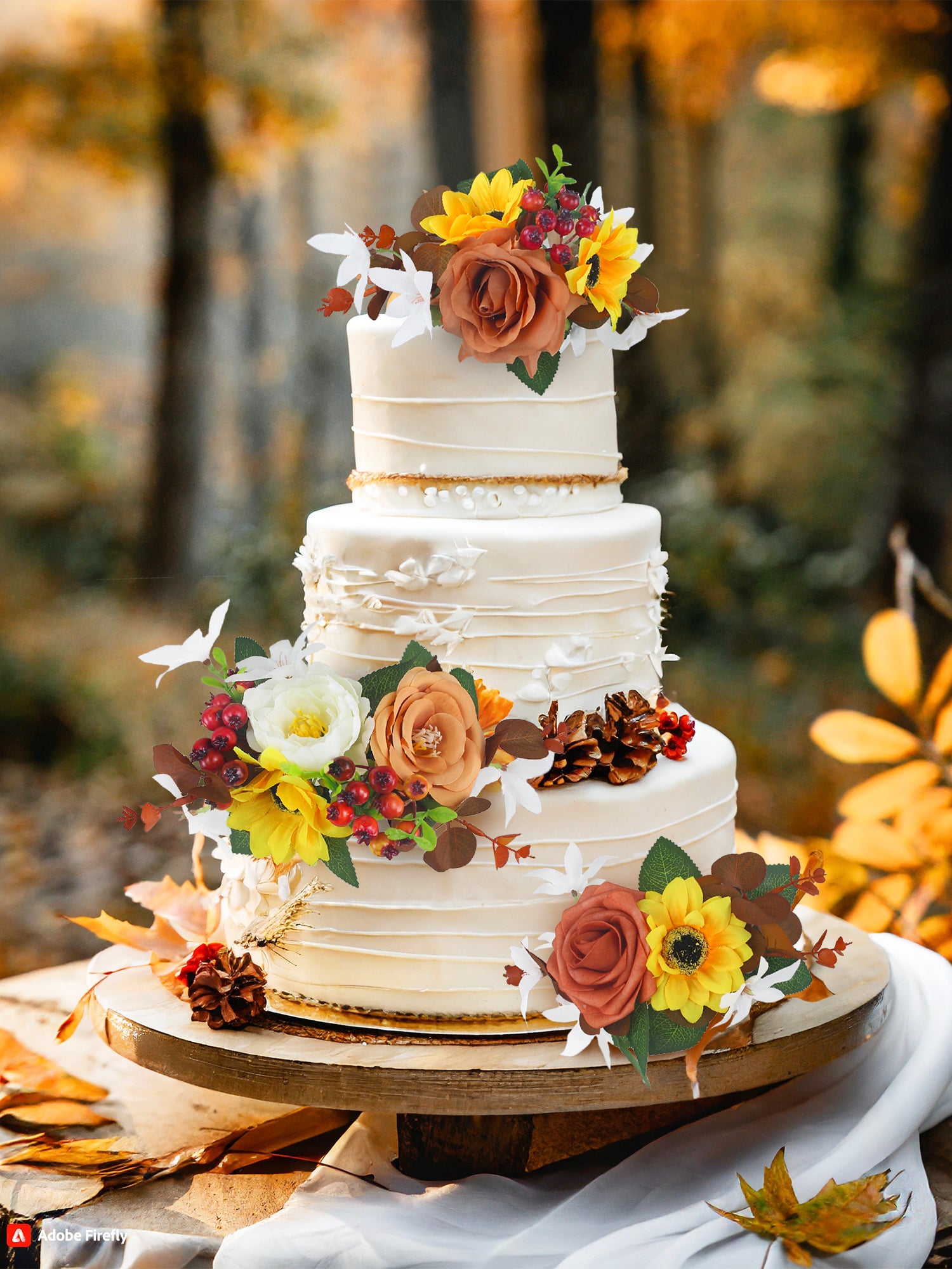 Ensemble de fleurs à gâteau orange brûlé, 3 pièces, tournesols et baies