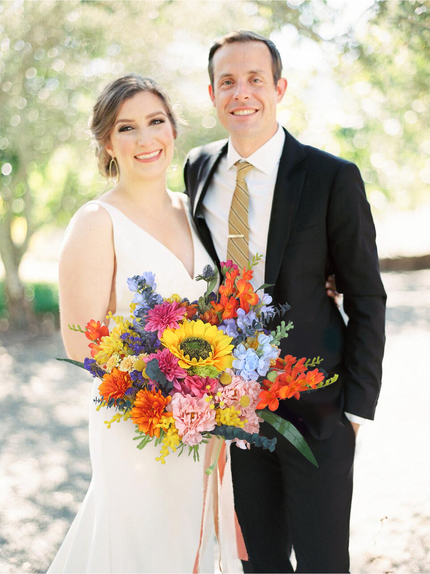 Ramo de novia de girasoles y flores silvestres de 22 pulgadas de ancho